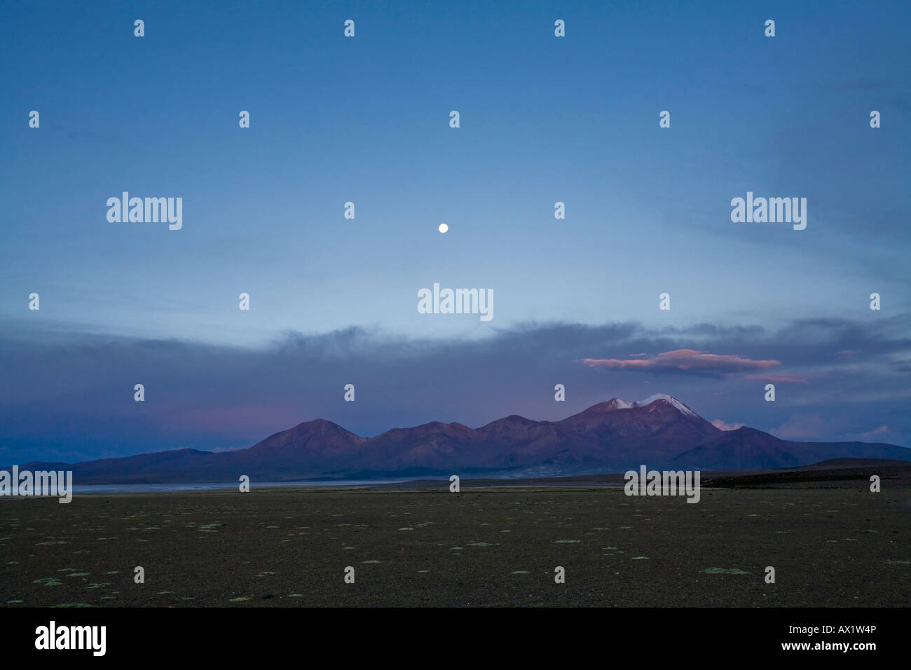 Salt lake Salar de Surire at sundown, national park Reserva Nacional Las Vicunas, Chile, South America Stock Photo