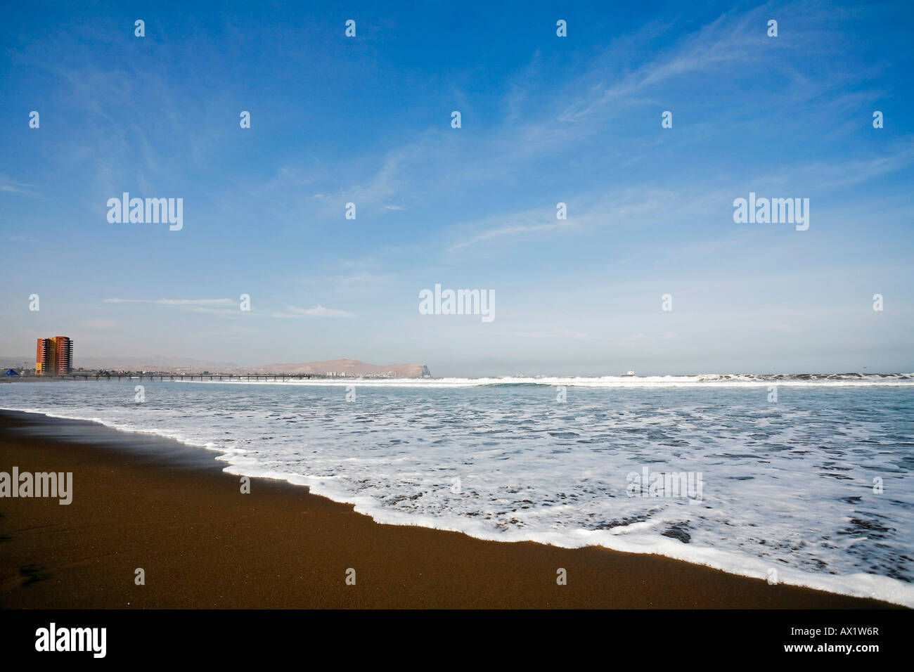 Beach with skyline from Arica, Chile, South America Stock Photo
