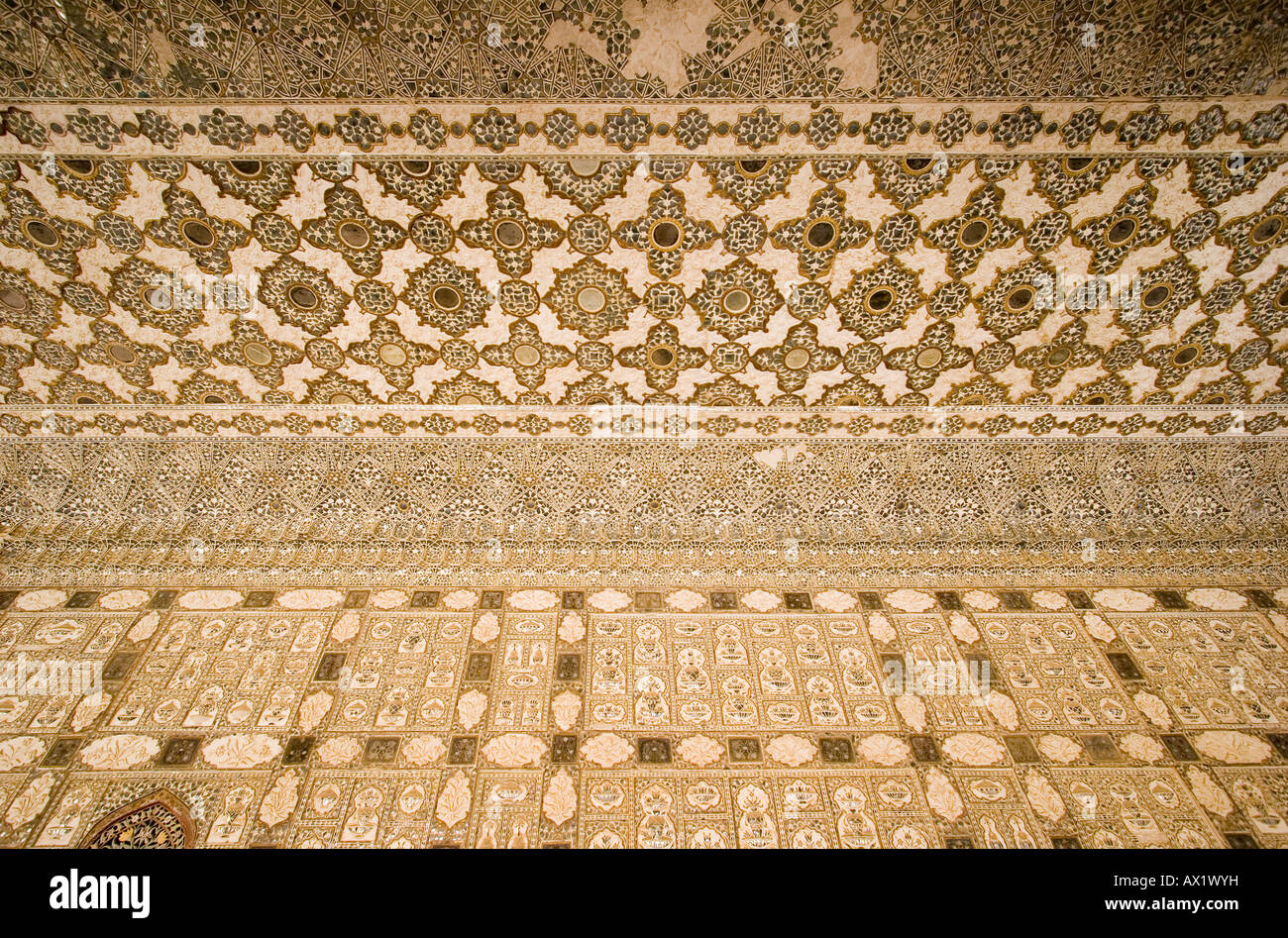 ceiling in amber fort palace jaipur Stock Photo