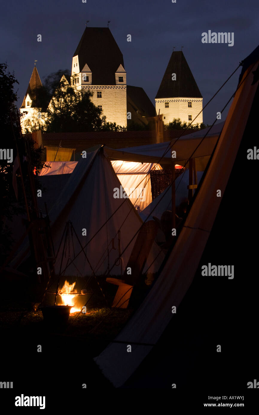Medieval camp at Neuen Schloss (New Castle), Ingolstadt, Bavaria, Germany, Europe Stock Photo