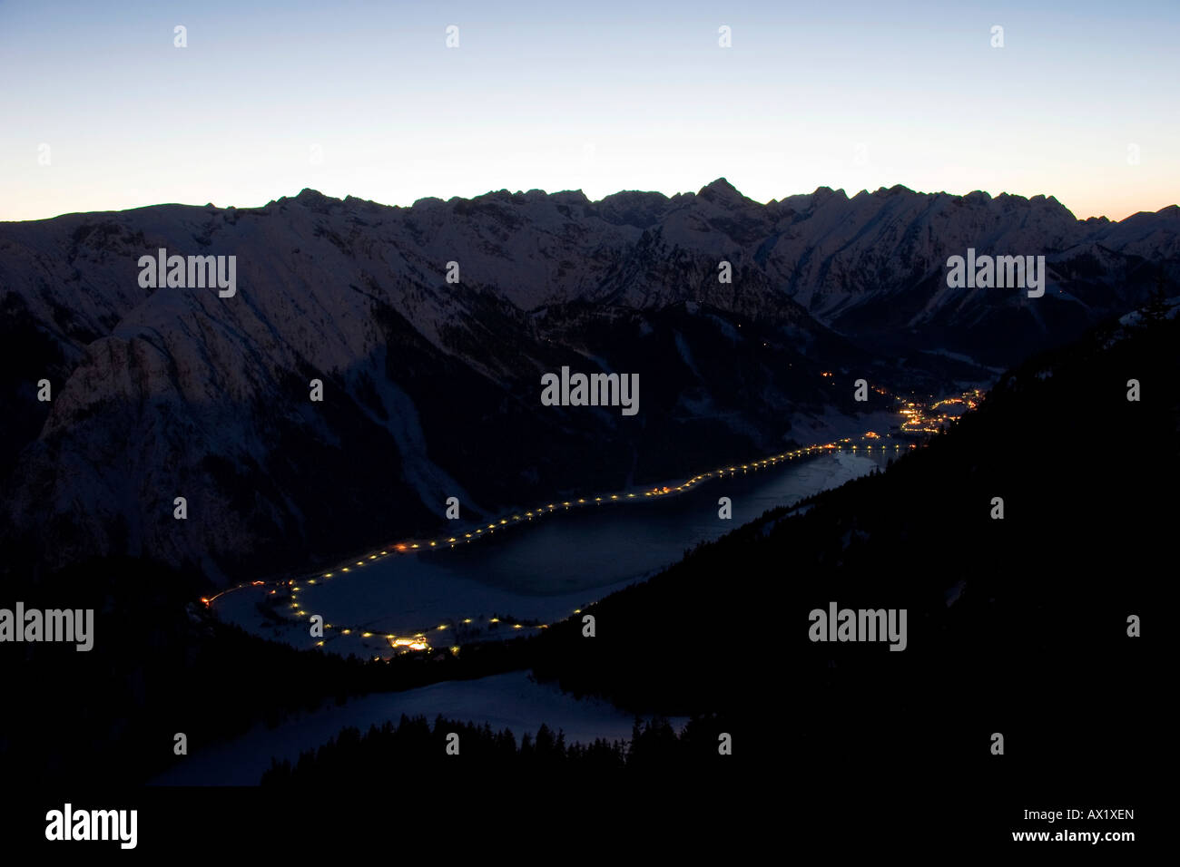 Pertisau in the evening's last light, Rofan, Maurach, Tirol, Austria, Europe Stock Photo