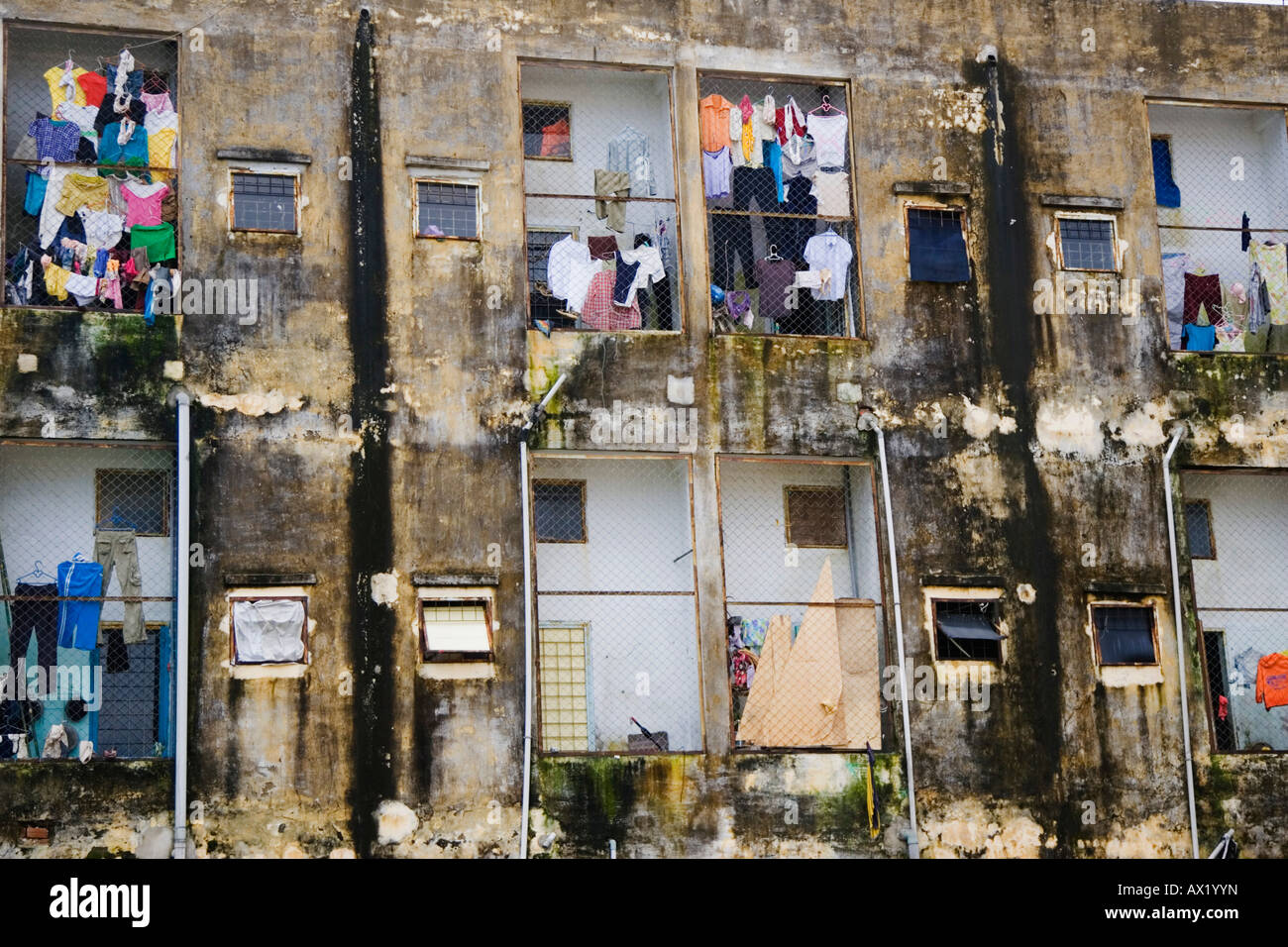 Moldy facade of an apartment building in Vietnam, Southeast Asia Stock Photo