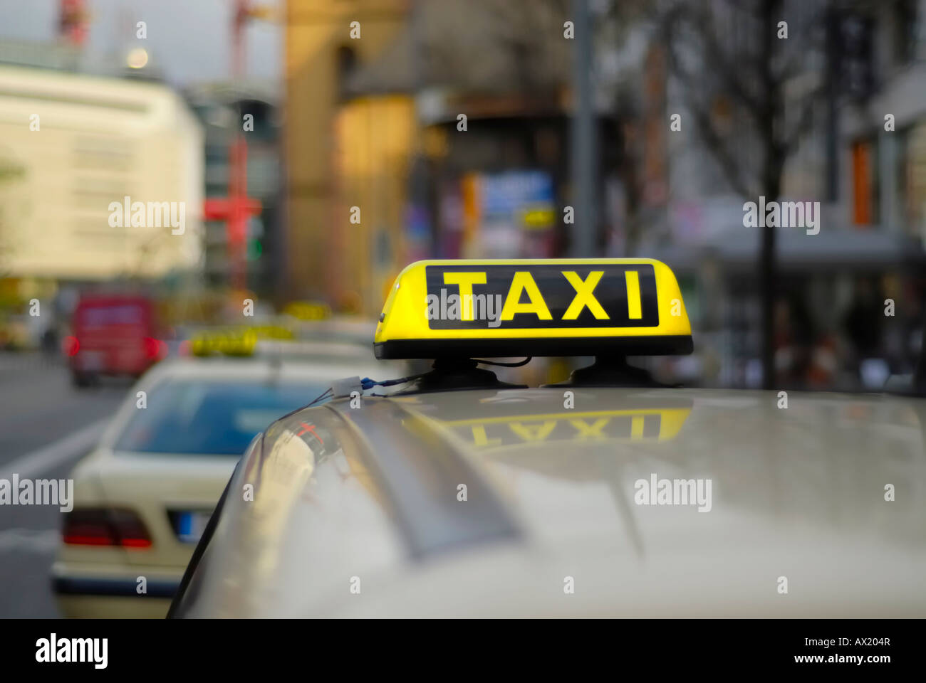 Taxi in a waiting line, Frankfurt, Hesse, Germany Stock Photo