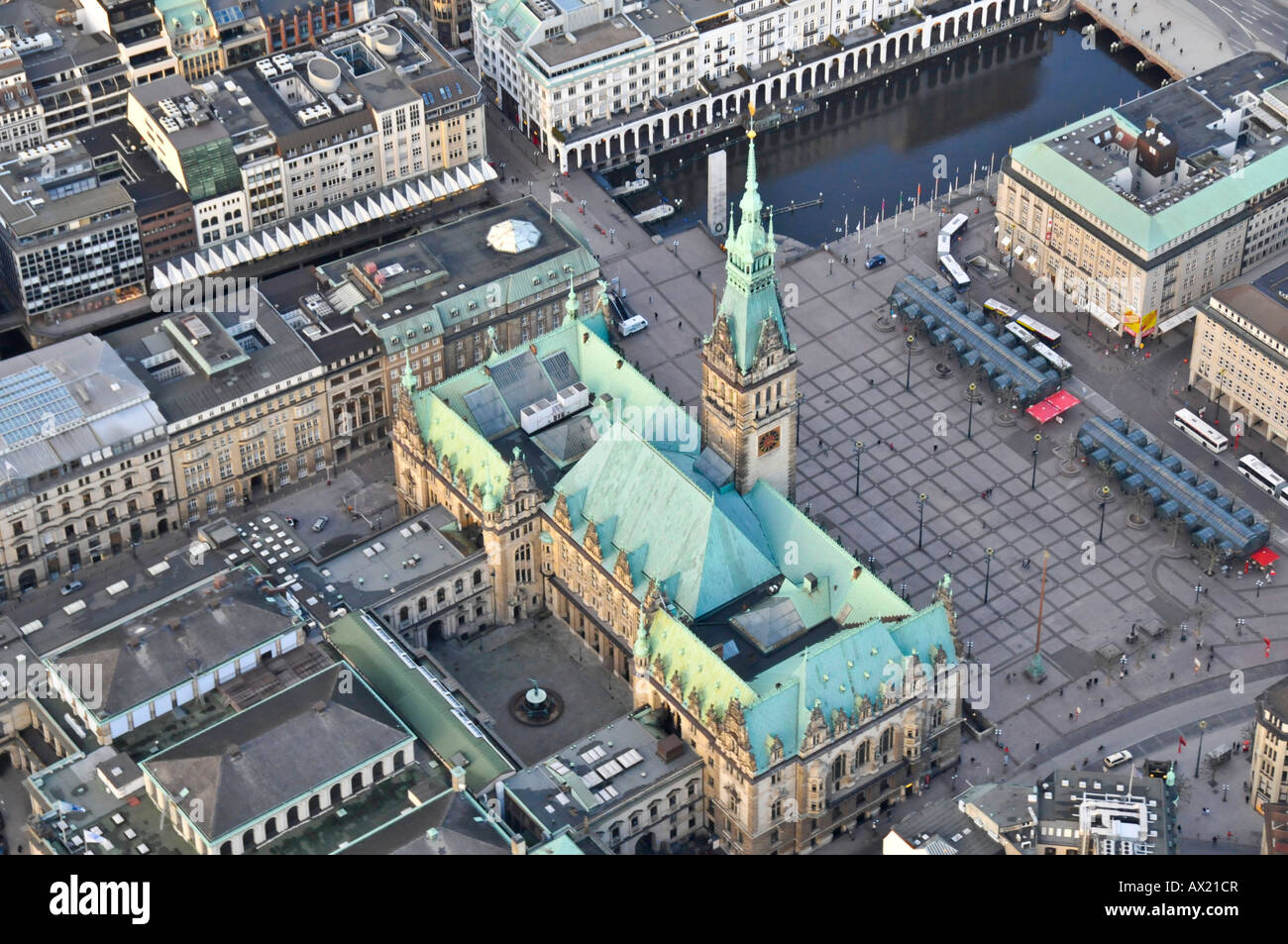 Bird's eye view of city hall, Hamburg, Germany, Europe Stock Photo
