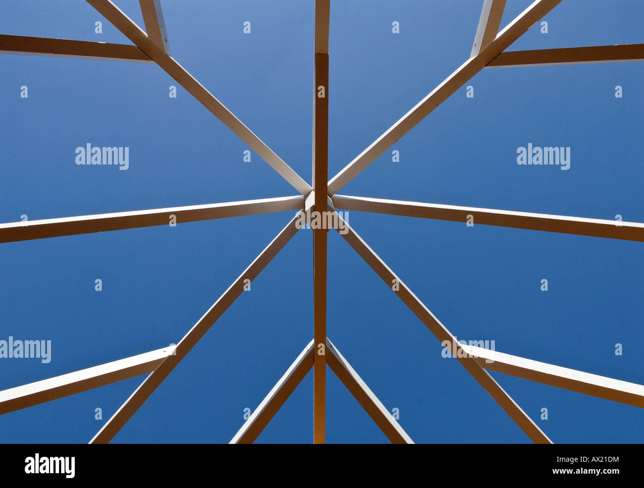 Roof truss on a wooden house Stock Photo