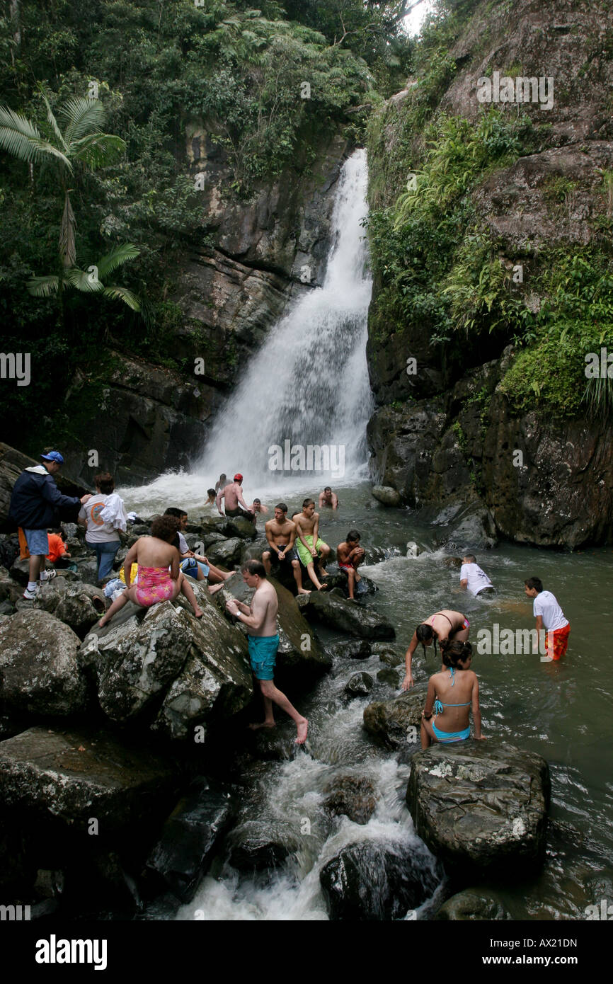 Cascada La Mina waterfall El Yunque rain forest swim Stock Photo Alamy