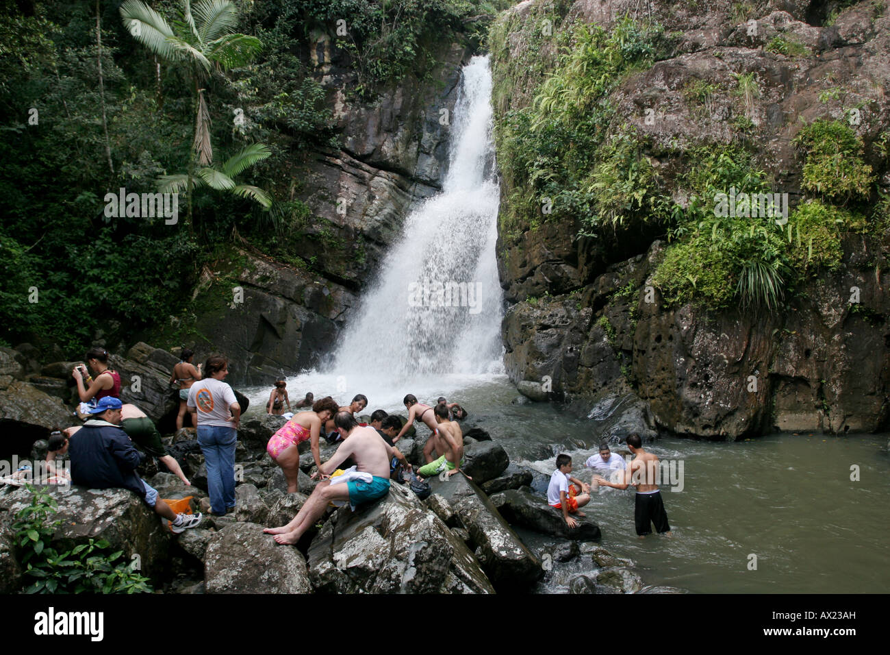 Cascada La Mina waterfall El Yunque rain forest swim Puerto Rico Stock Photo