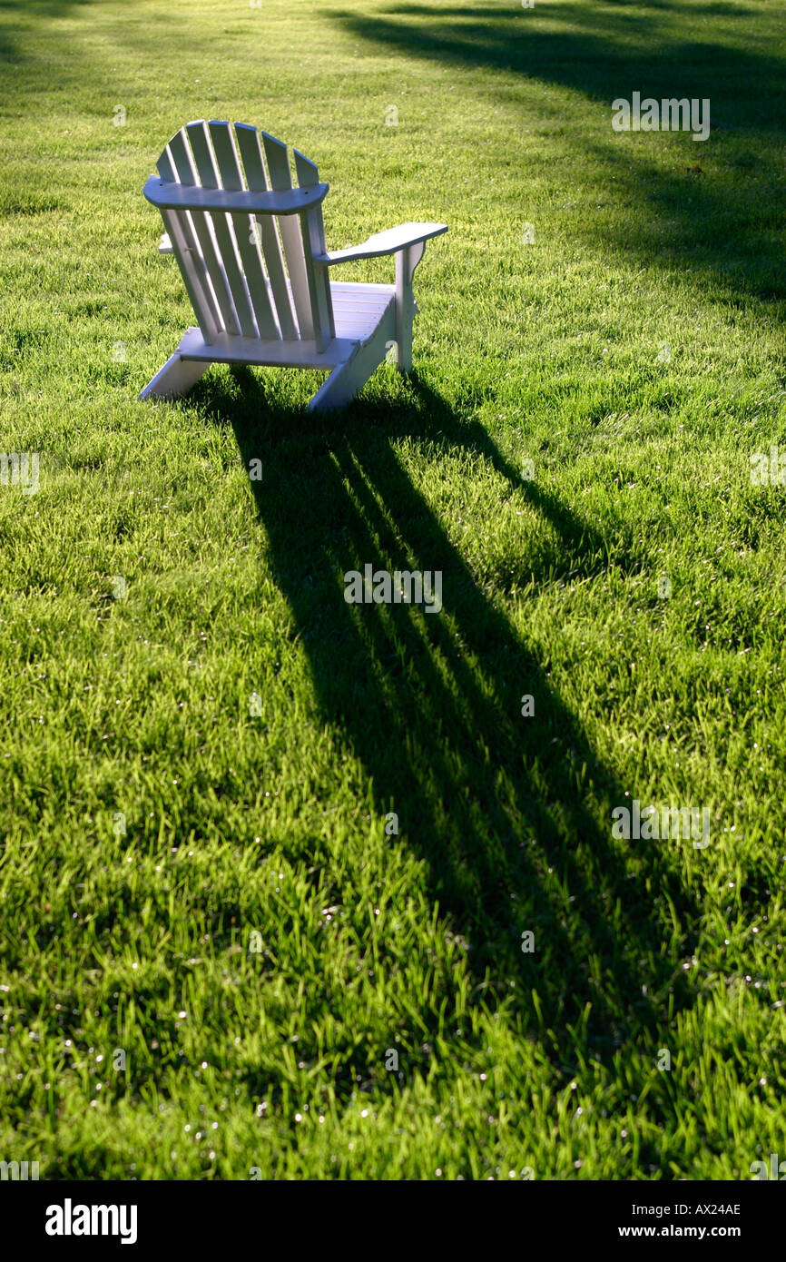 Adirondack Chairs on Lawn in Summer Cape Cod Massachusetts Stock Photo