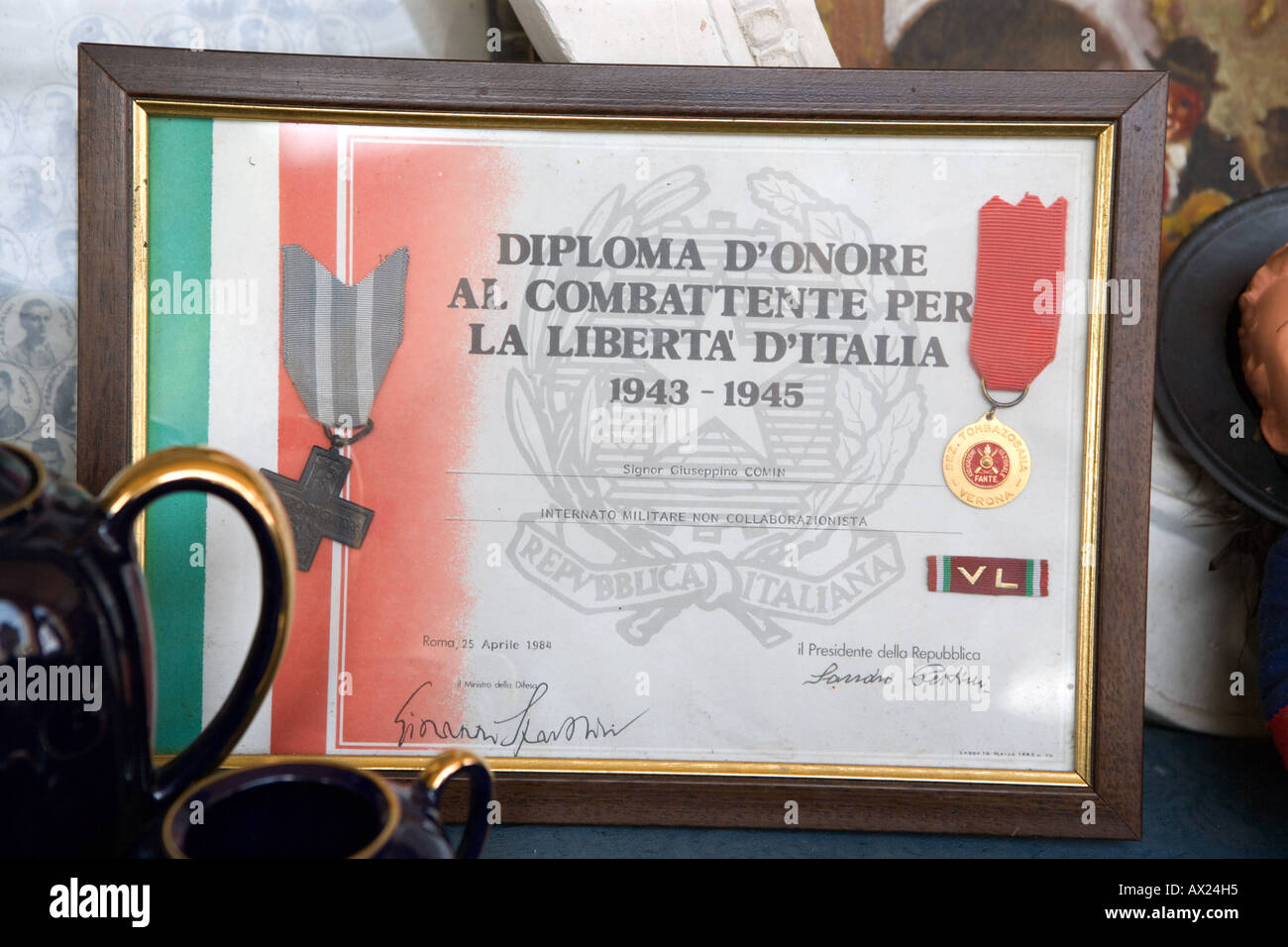 Military diploma of honour Fontanellato nr Parma Emilia Romagna Italy Stock Photo