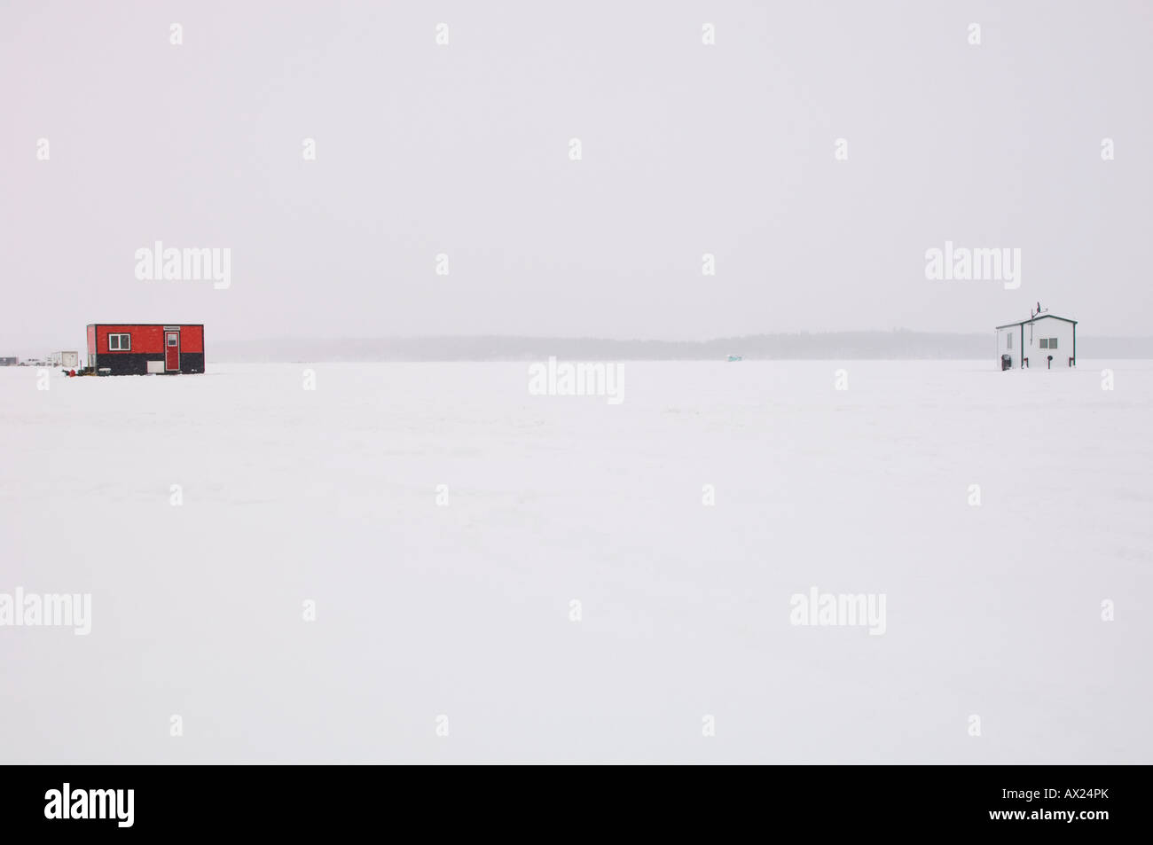 ICE FISHING HOUSES SIT ON LEECH LAKE MINNESOTA Stock Photo Alamy