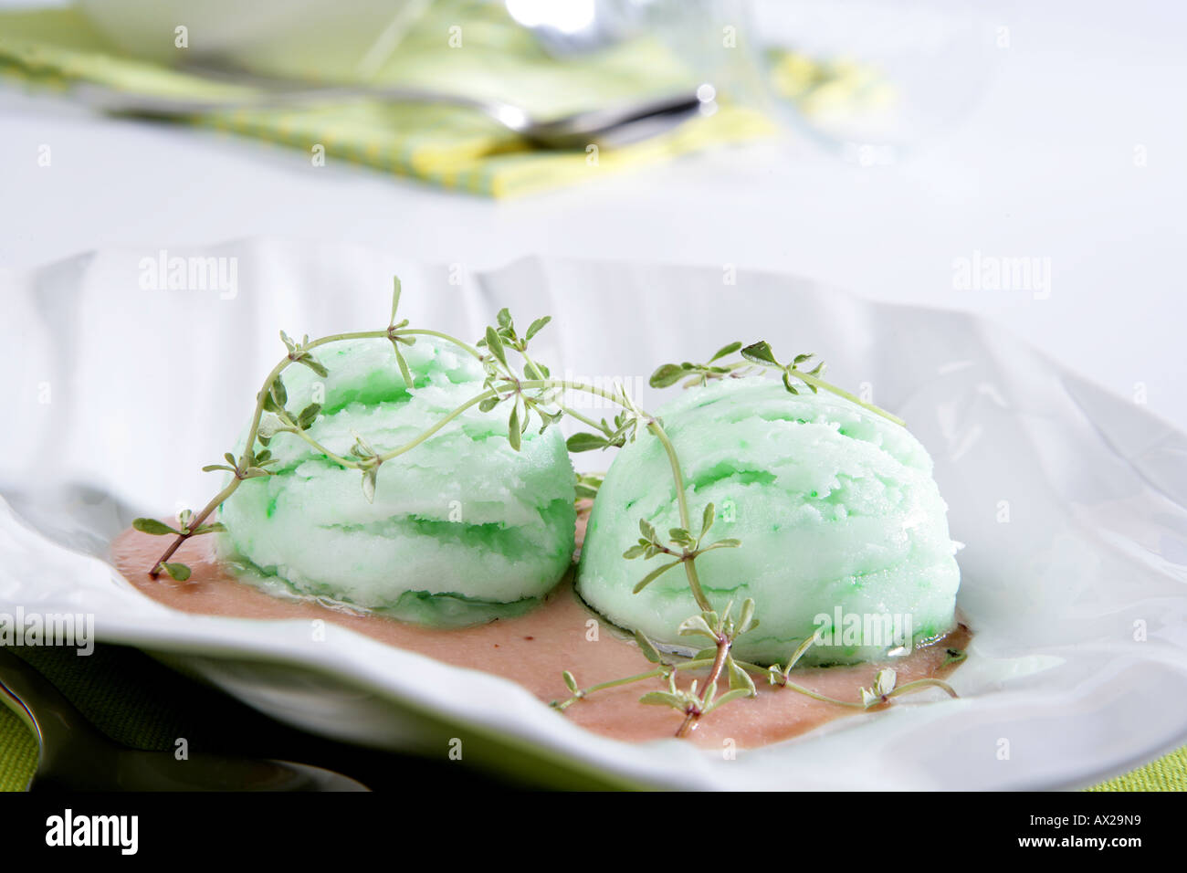 Aloe vera ice cream aromatized with thyme Stock Photo - Alamy