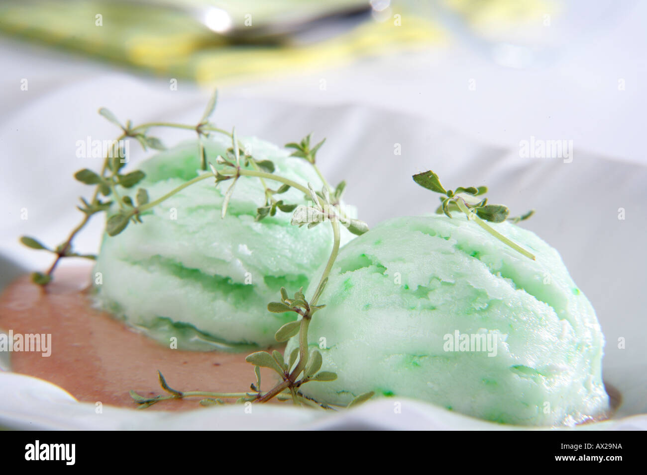 Aloe vera ice cream aromatized with thyme Stock Photo Alamy