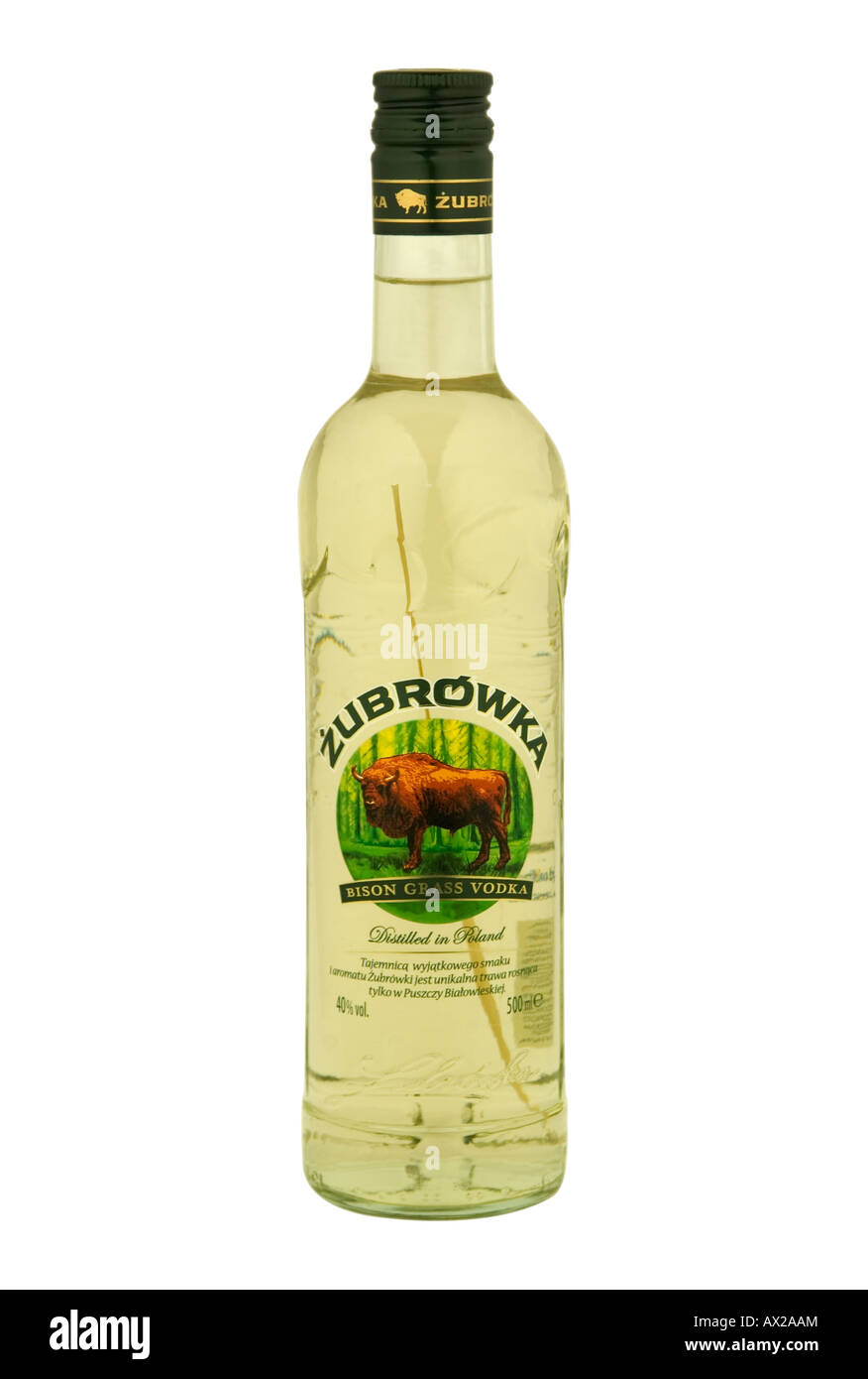 Zubrowka vodka scented with aurochs grass Stock Photo