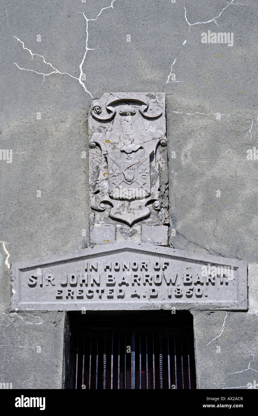 Inscription and Coat of Arms. Monument to Sir John Barrow on Hoad