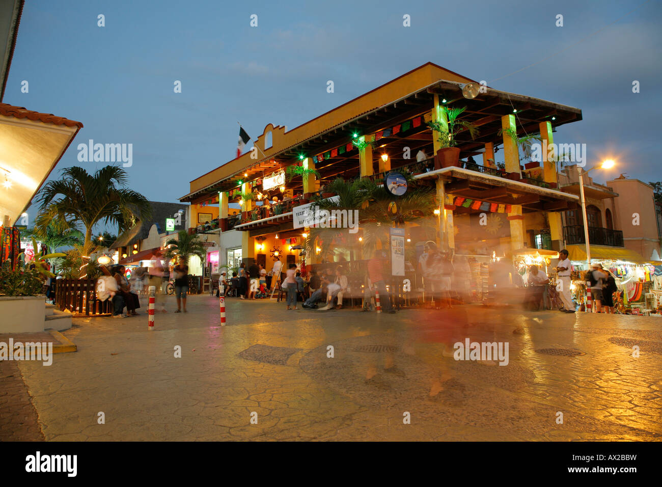 Restaurant on 5th Avenue at Night Playa del Carmen Riviera Maya Stock