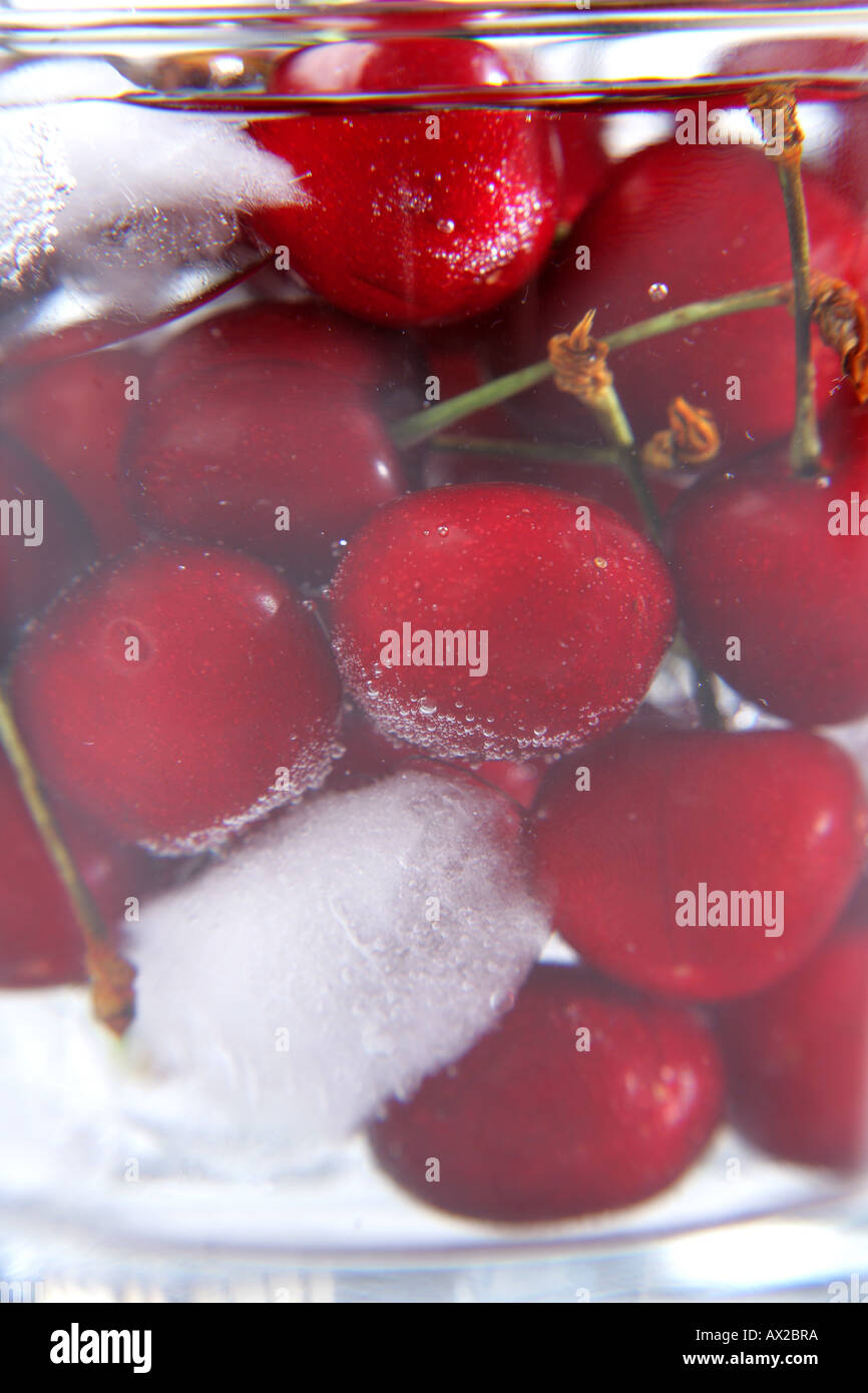 Cherries soaking in water and ice Stock Photo Alamy