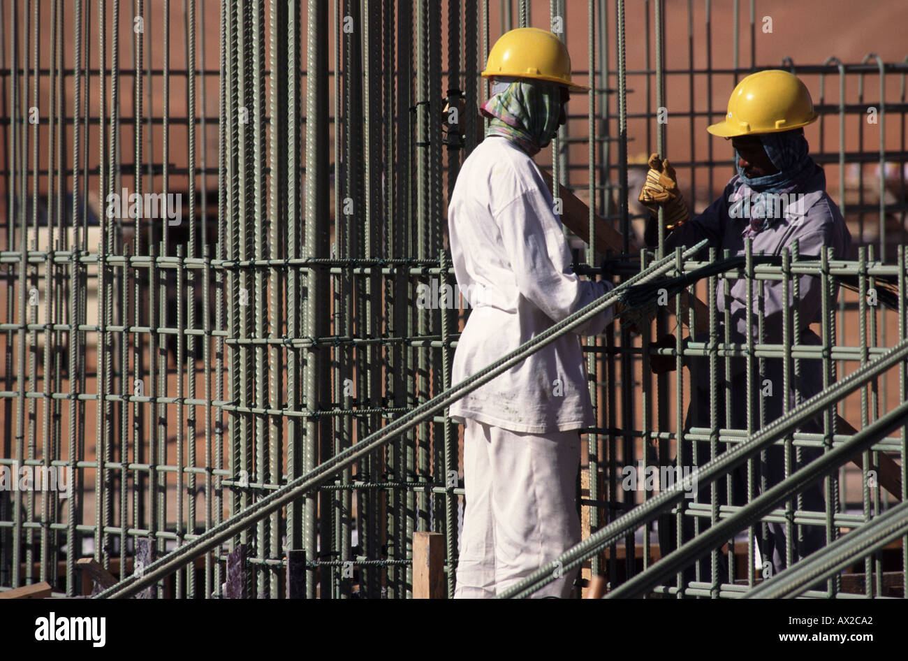 Expatriate construction workers on site of petroleum refinery in Saudi