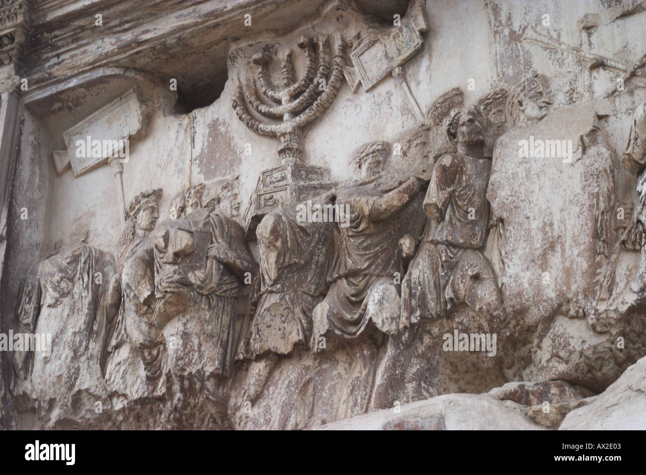 A section of the frieze from the Arco di Tito Arch of Titus at Foro Romano The Roman Forum Rome Stock Photo