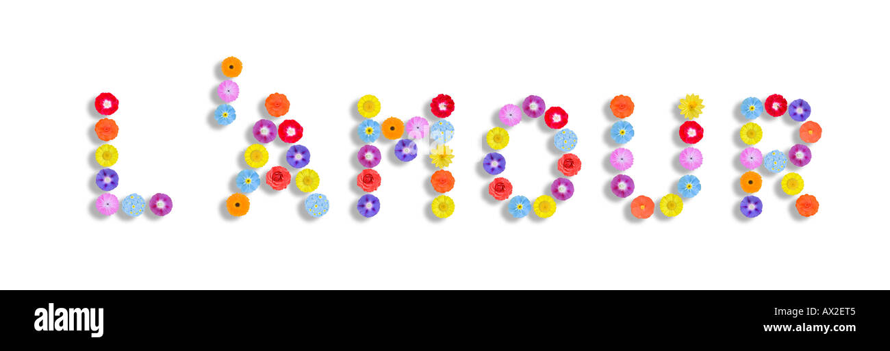l amour Love in french language written with flowers Stock Photo