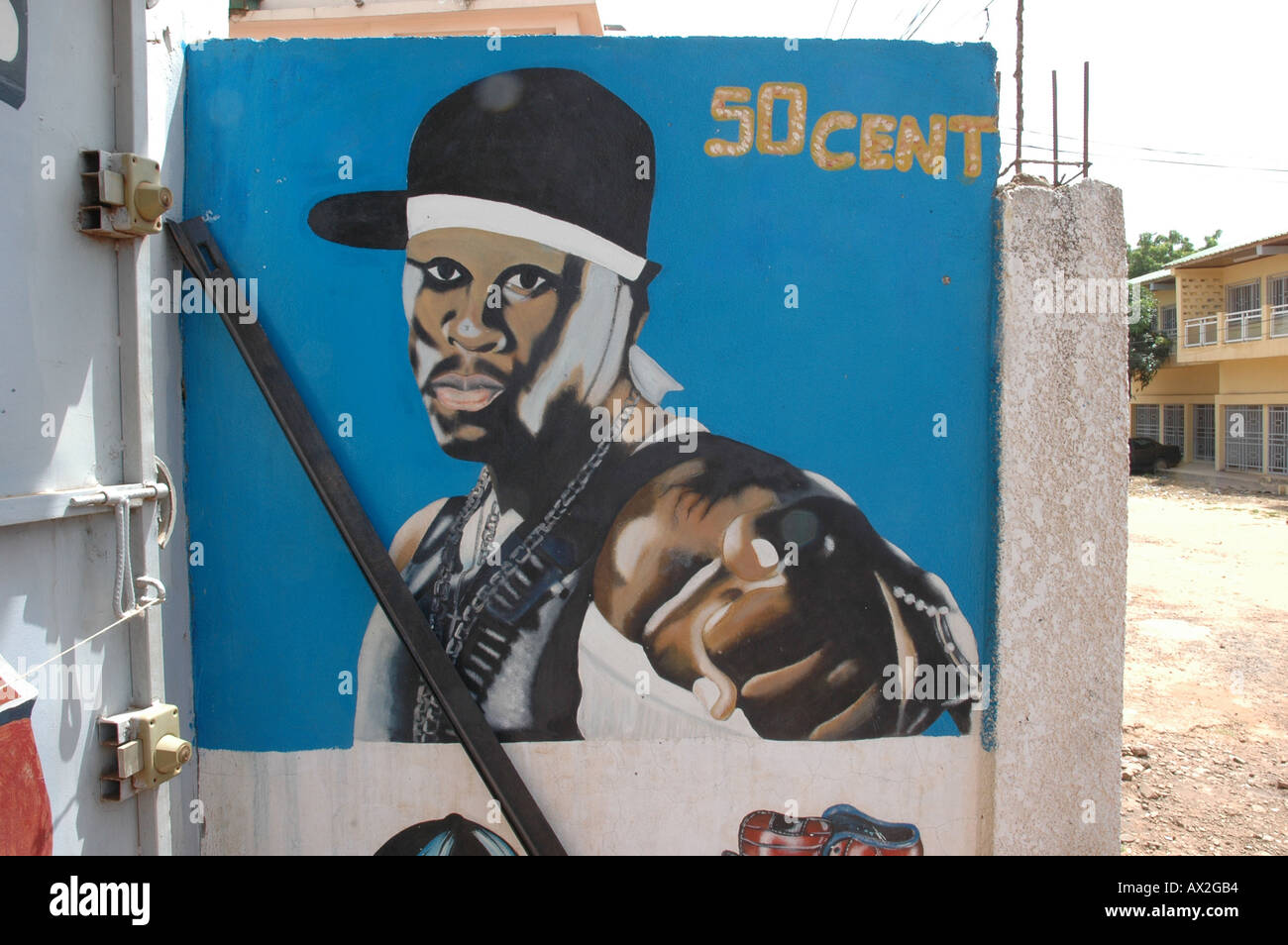 Modern African art on a shop wall The Gambia West Africa. Advertising