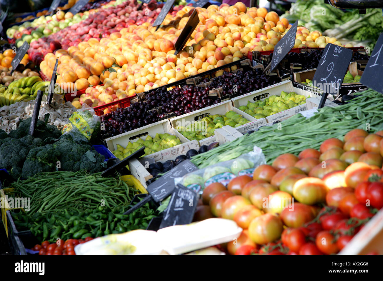 Fruits and vegetables on sale at the market place Stock Photo - Alamy