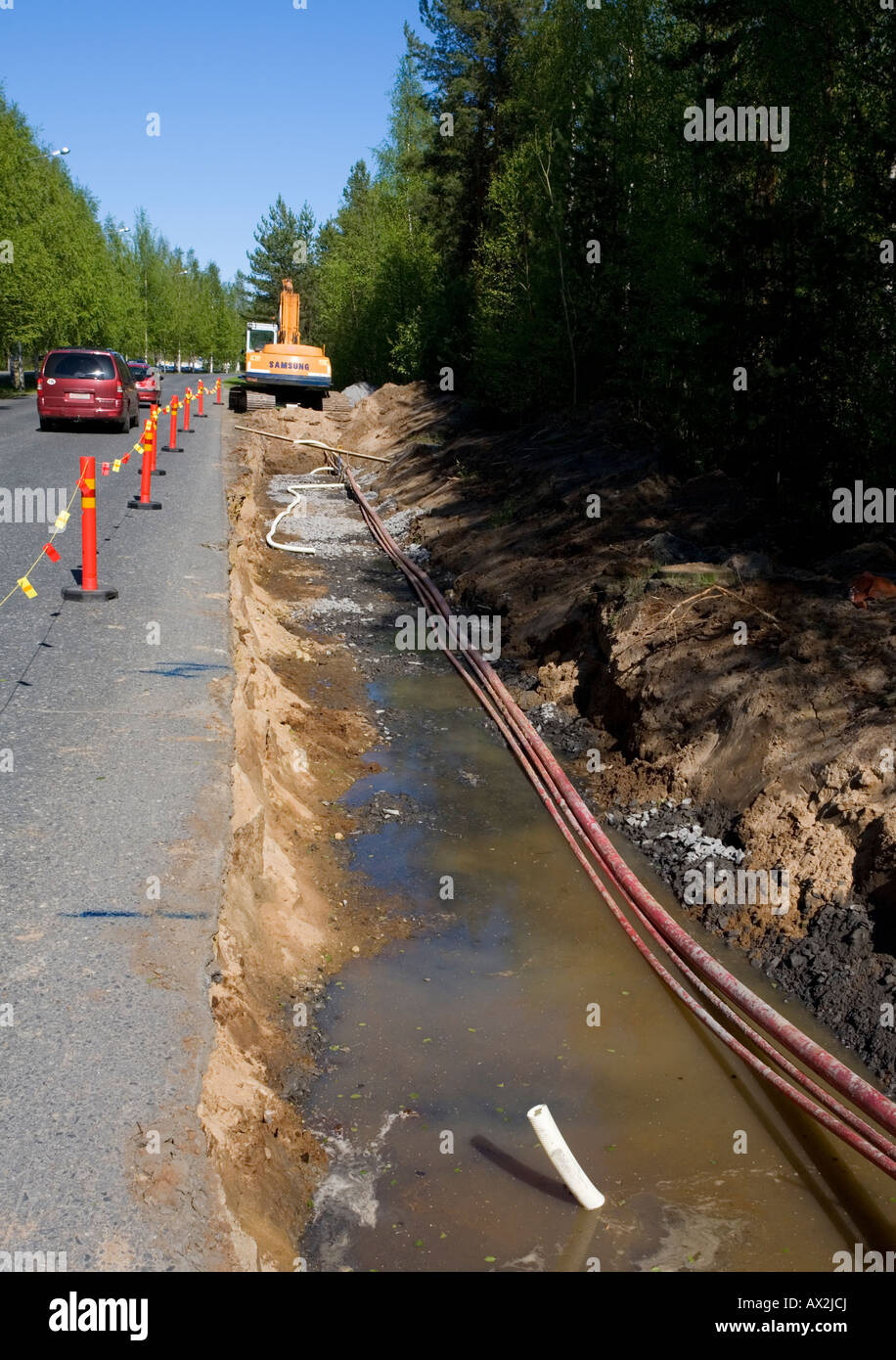 Roadworks at summertime , Finland Stock Photo