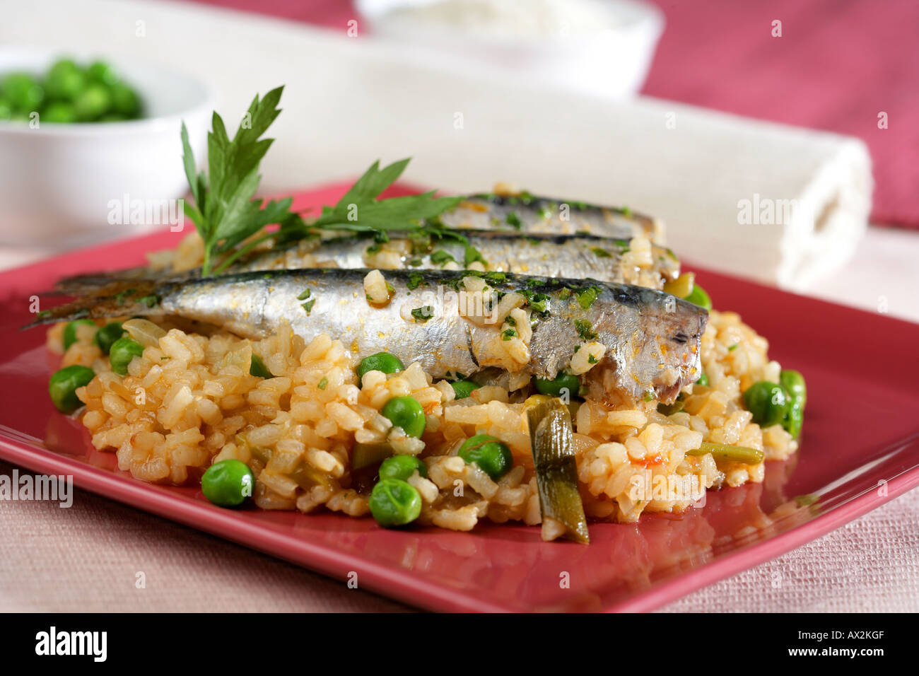 Rice with sardines Stock Photo Alamy