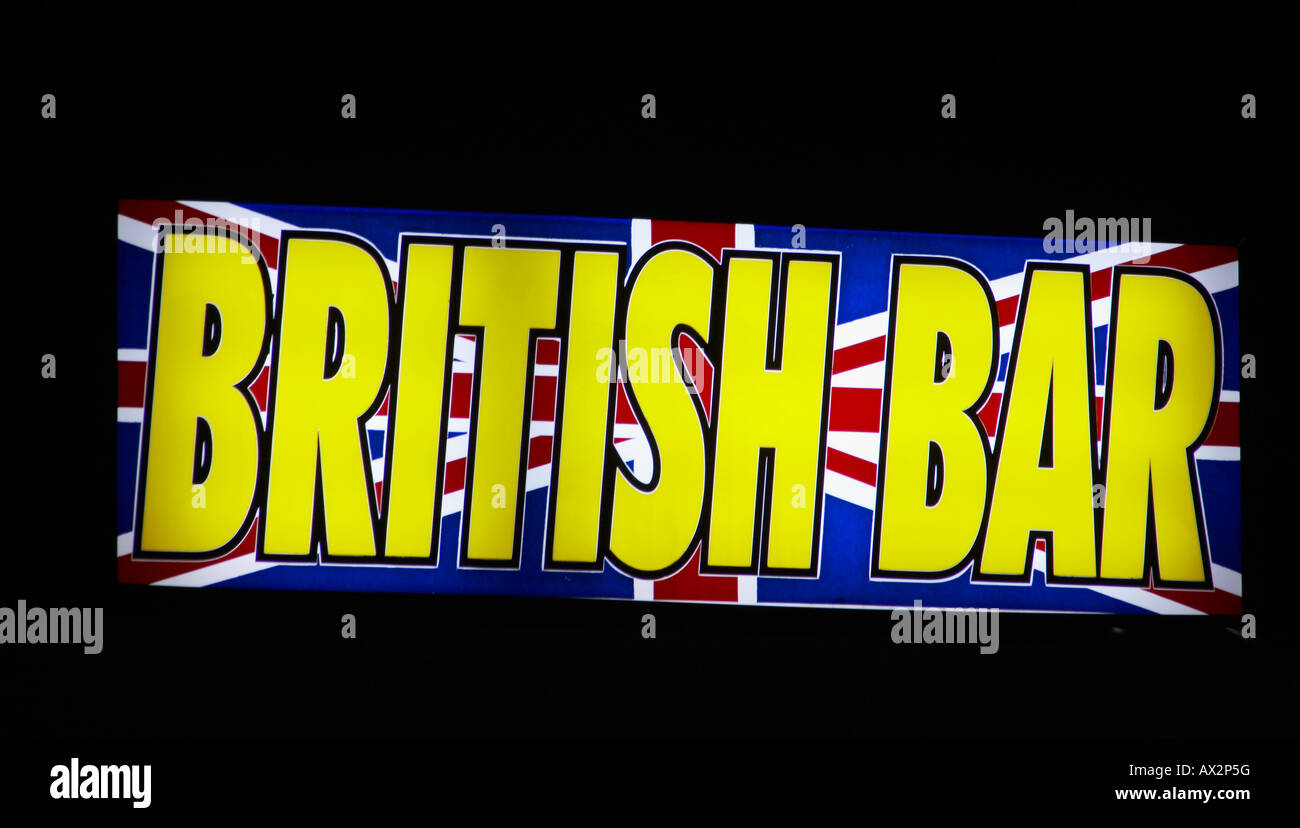 British Bar sign in Spain Stock Photo