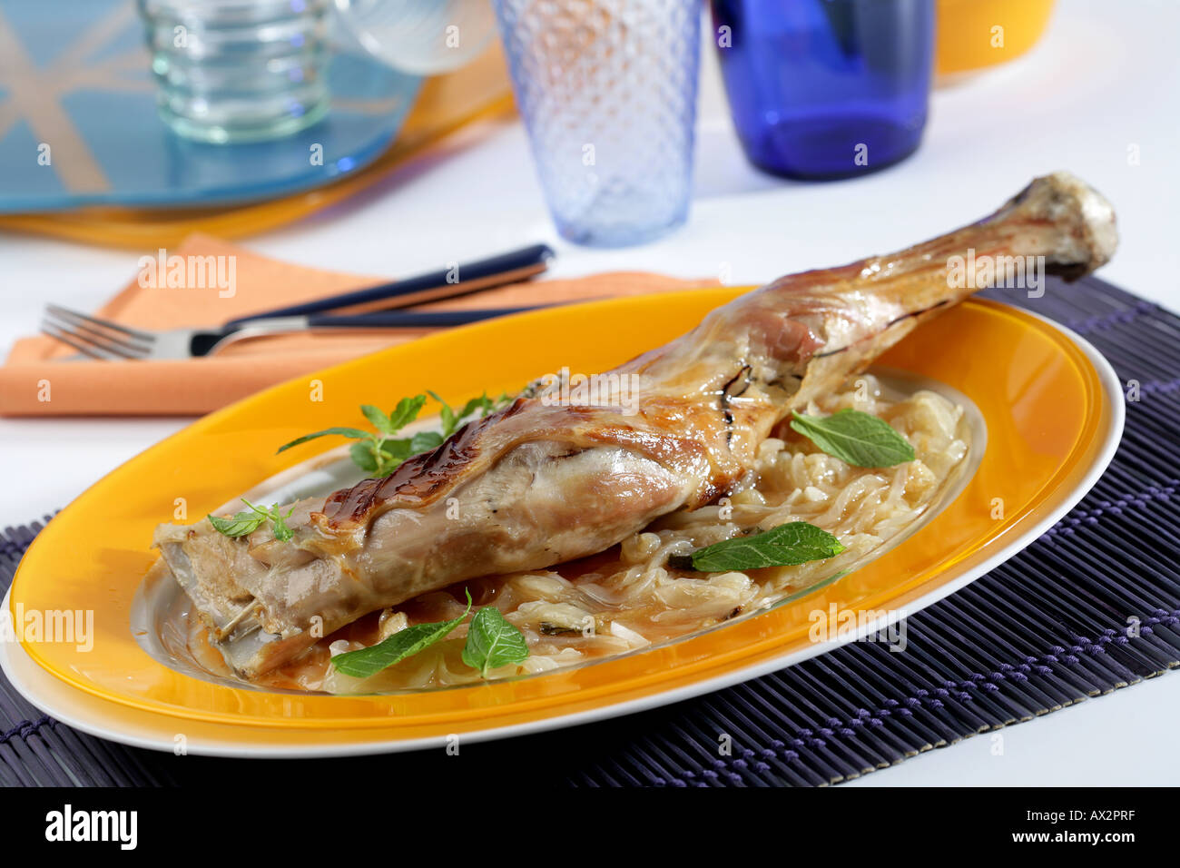 Roasted lamb shoulder mint Stock Photo - Alamy
