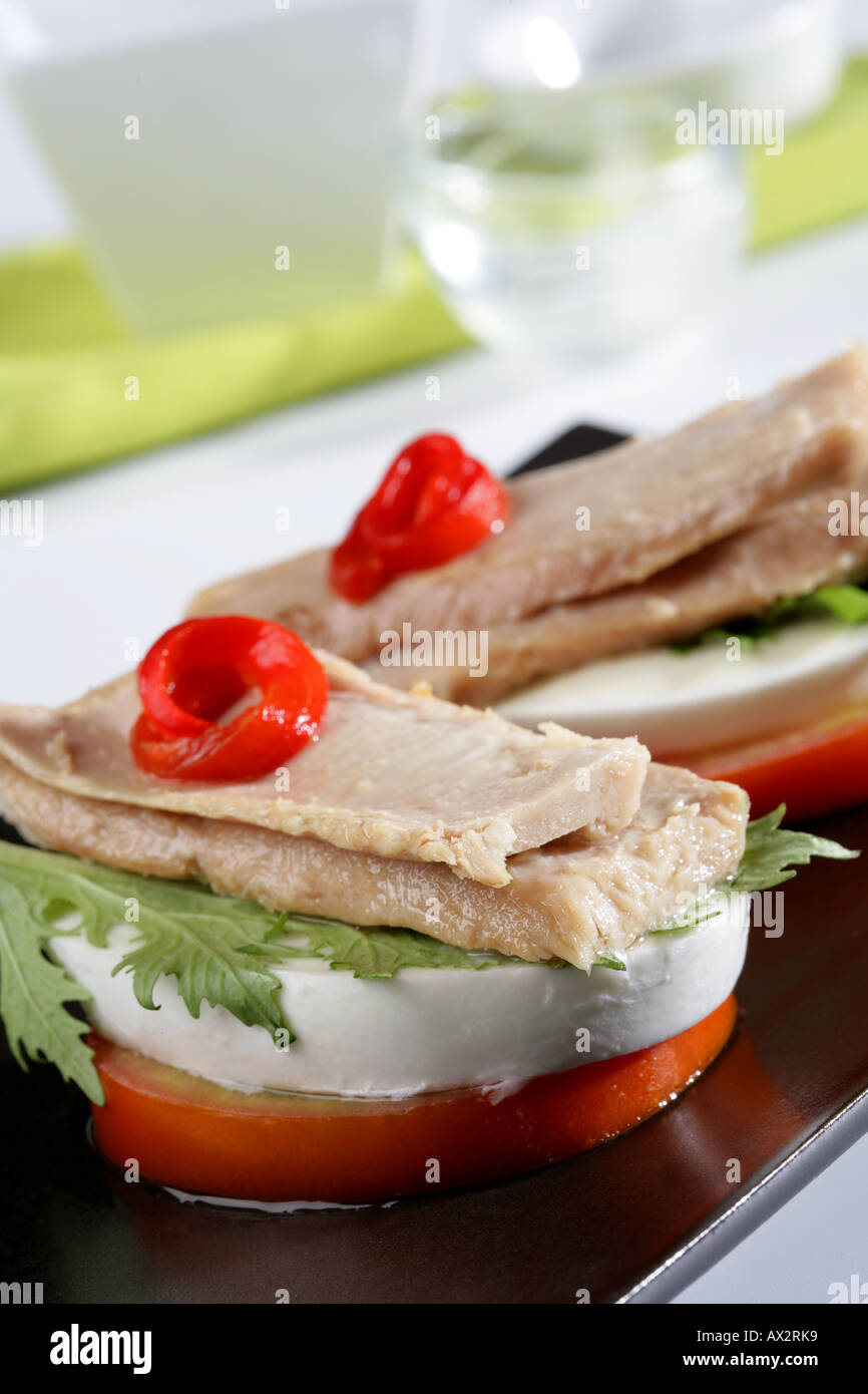 Tuna belly mozzarella cheese tomato hi-res stock photography and images ...