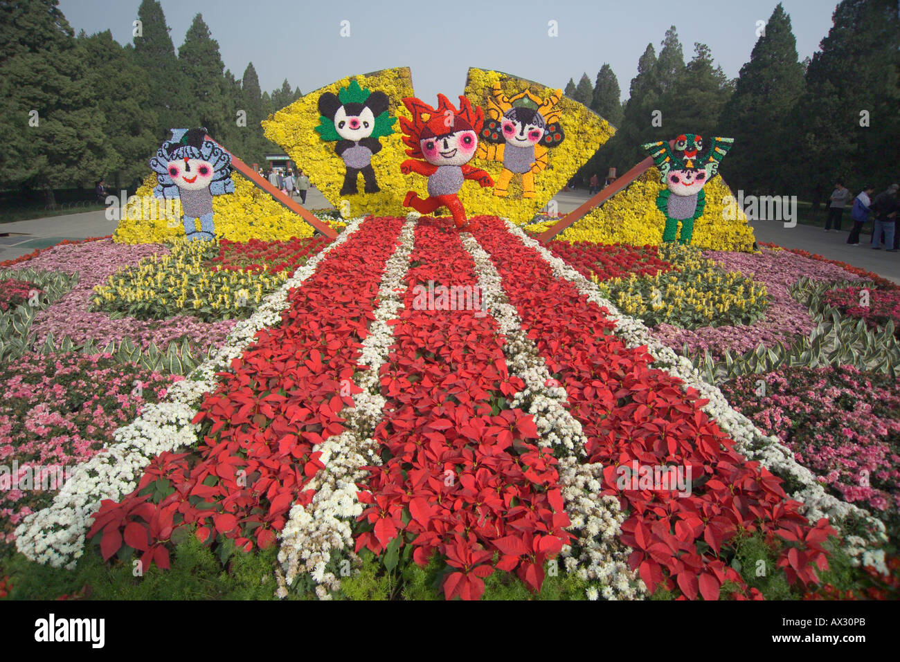 Beijing 2008 Olympics emblem in flowers Stock Photo