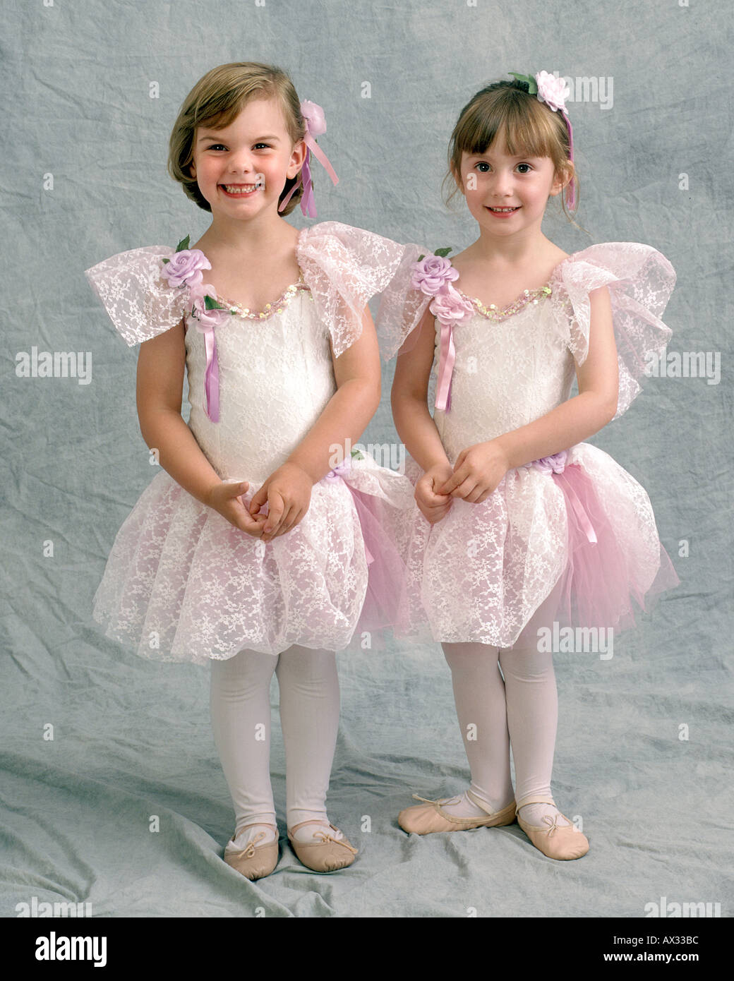 Sarah and Hannah Dressed for Dance Recital Stock Photo