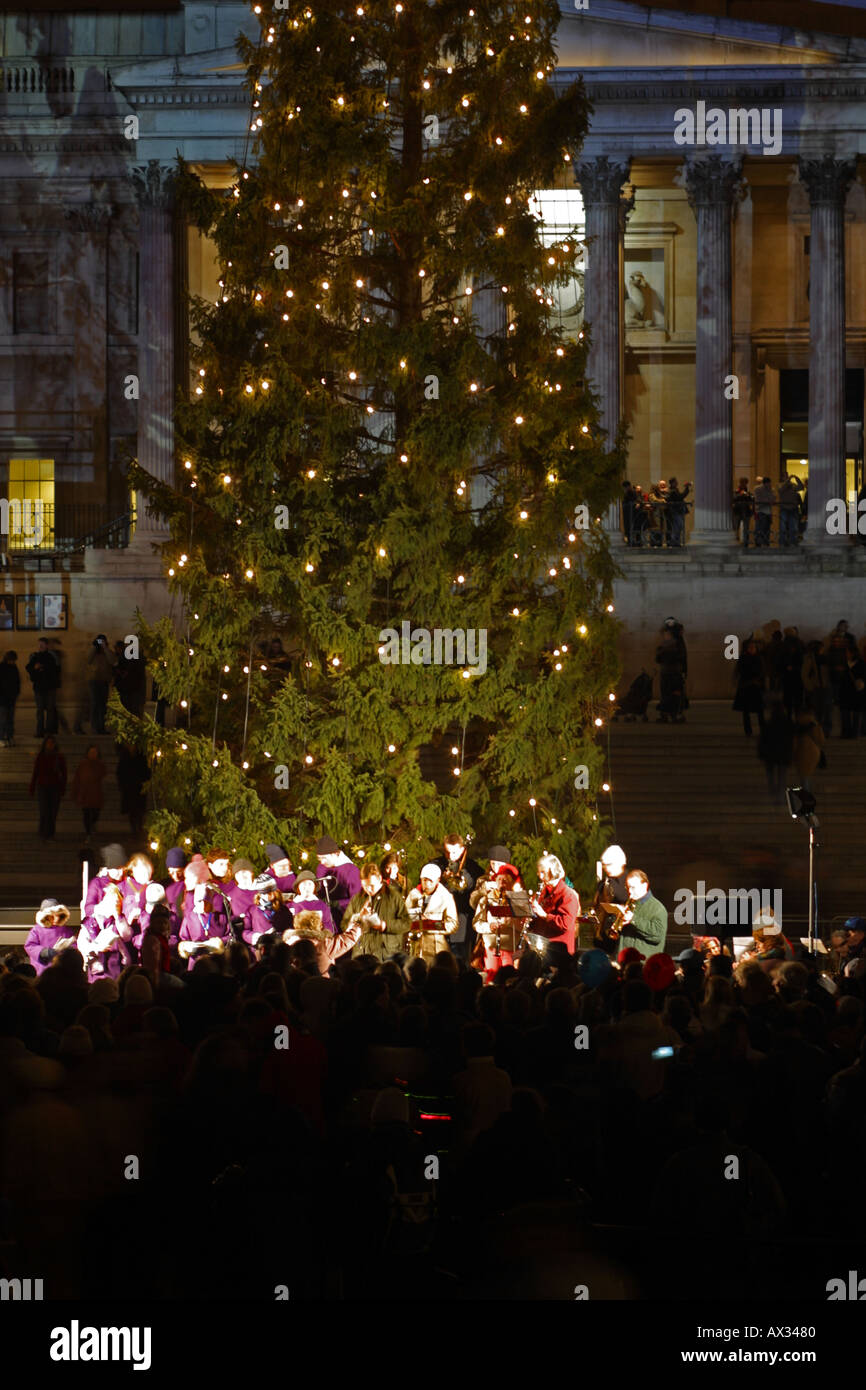 Carol Singers at Christmas Trafalgar Square London England UK Stock
