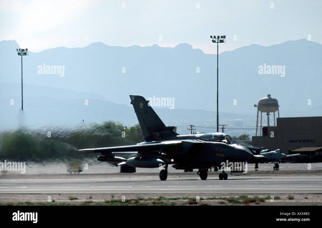 A Royal Air Force Tornado GR4 takes off from Nellis Air Force Base on a Red Flag simulated combat mission Stock Photo