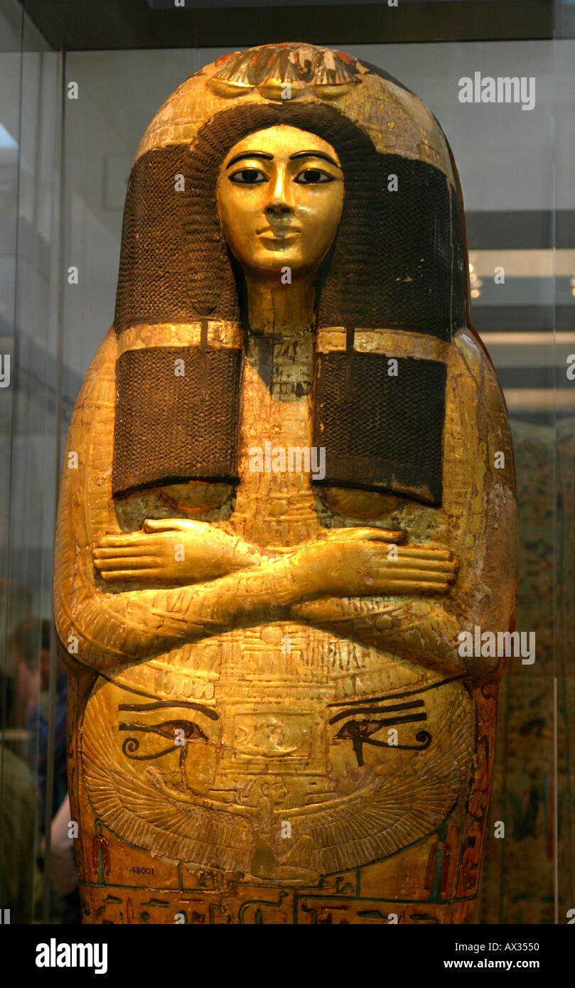 Golden Mummy Case in British Museum London UK Stock Photo