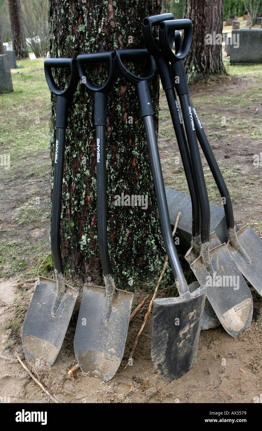 group of shovels against tree Stock Photo Alamy