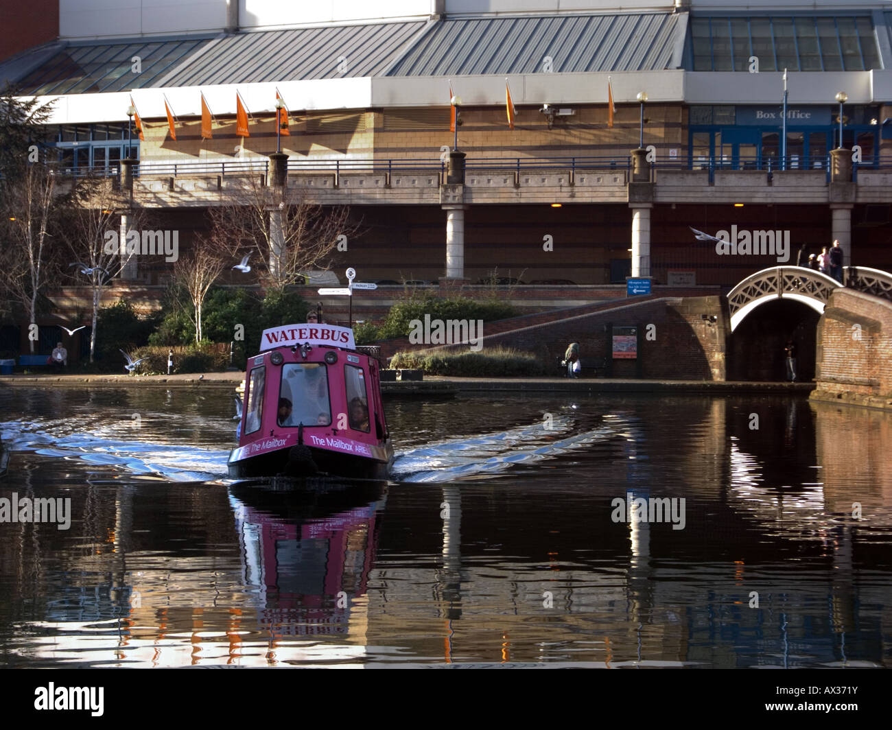 Waterbus on  Brindley Place waterways, Birmingham, England UK Stock Photo