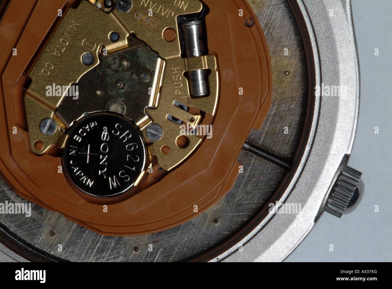 Lithium cell in a digital wrist watch Stock Photo