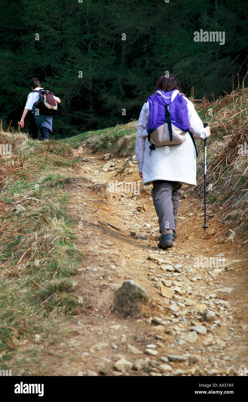 Hillwalkers on Path to Ben Lomond Scotland Stock Photo