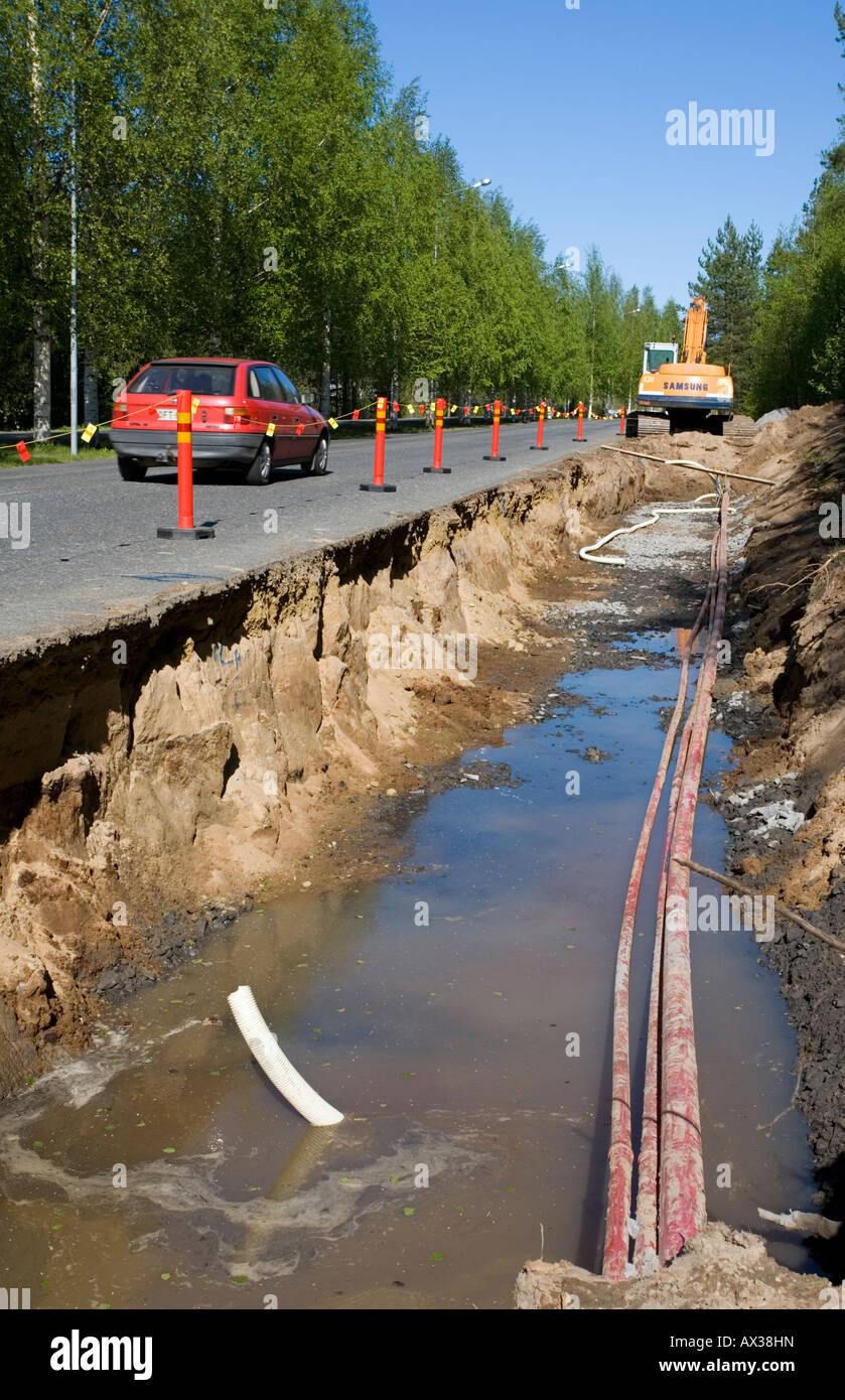 Roadworks at summertime , Finland Stock Photo