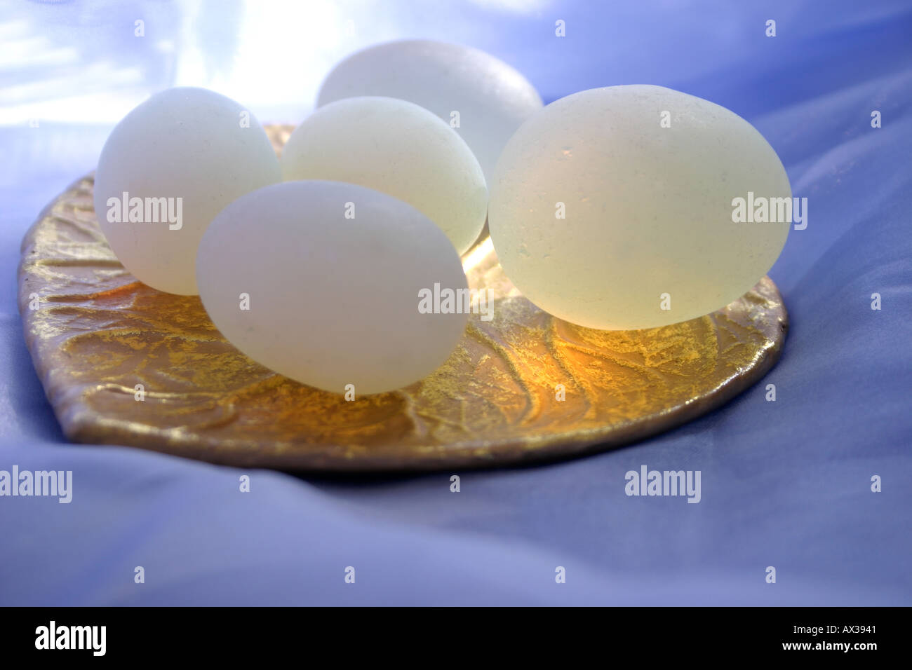 Eggs on Gold Leaf Platter Stock Photo