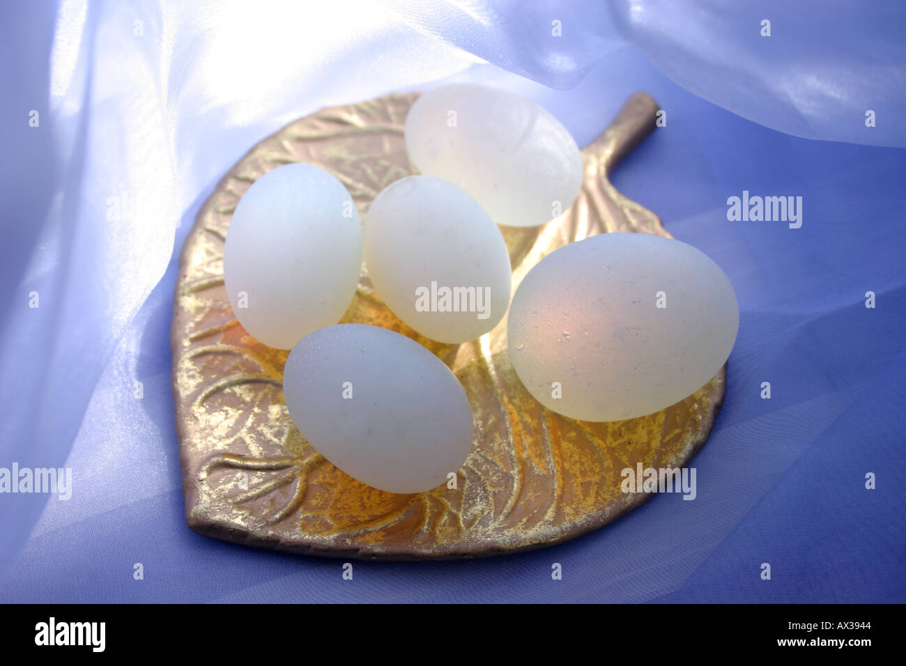 Eggs on Gold Leaf Platter Stock Photo