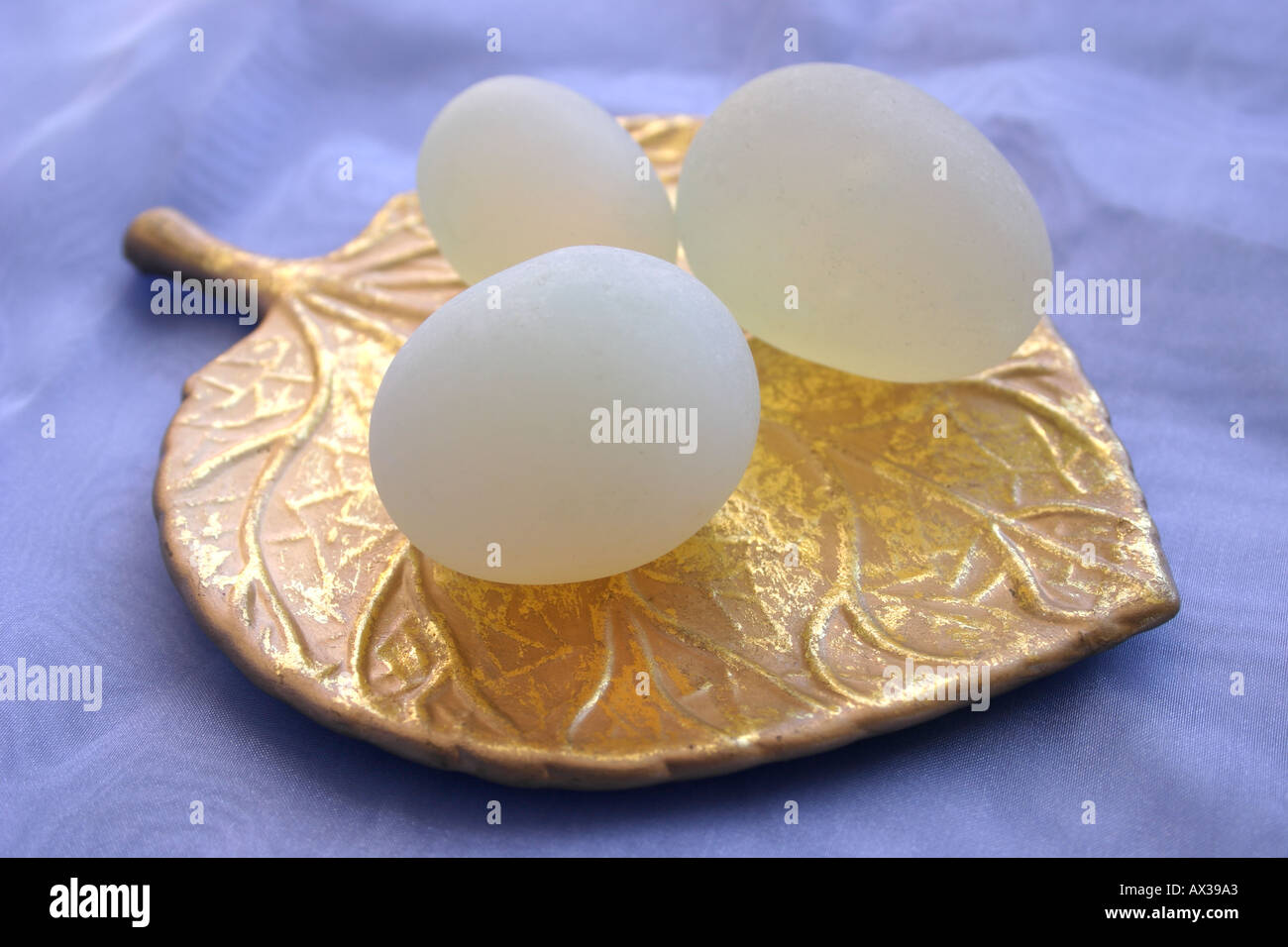 Eggs on Gold Leaf Platter Stock Photo