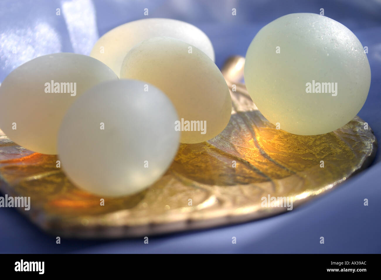 Eggs on Gold Leaf Platter Stock Photo