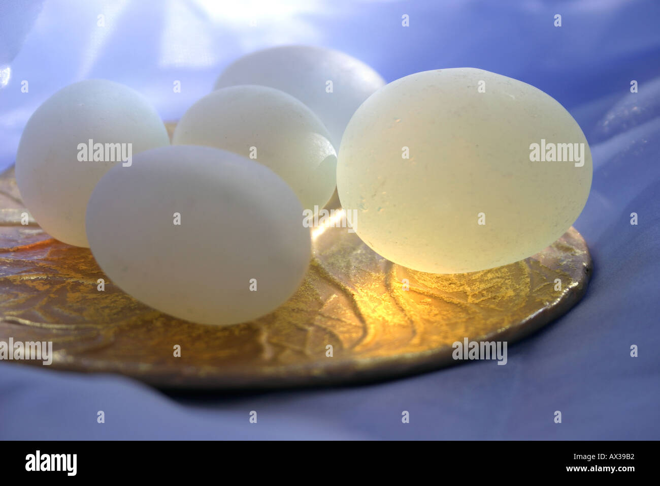 Eggs on Gold Leaf Platter Stock Photo