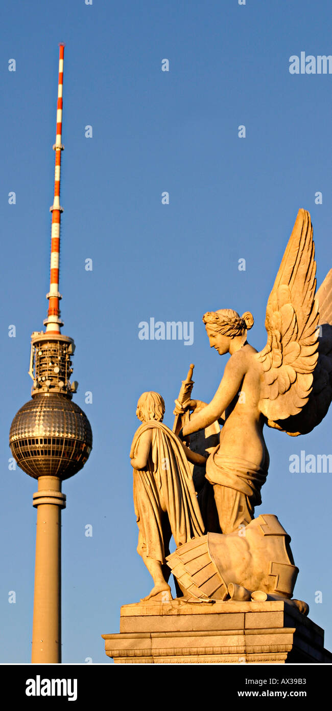 Berlin Alex TV Tower Sculture angel by Schinkel castlebridge teleshot  Stock Photo