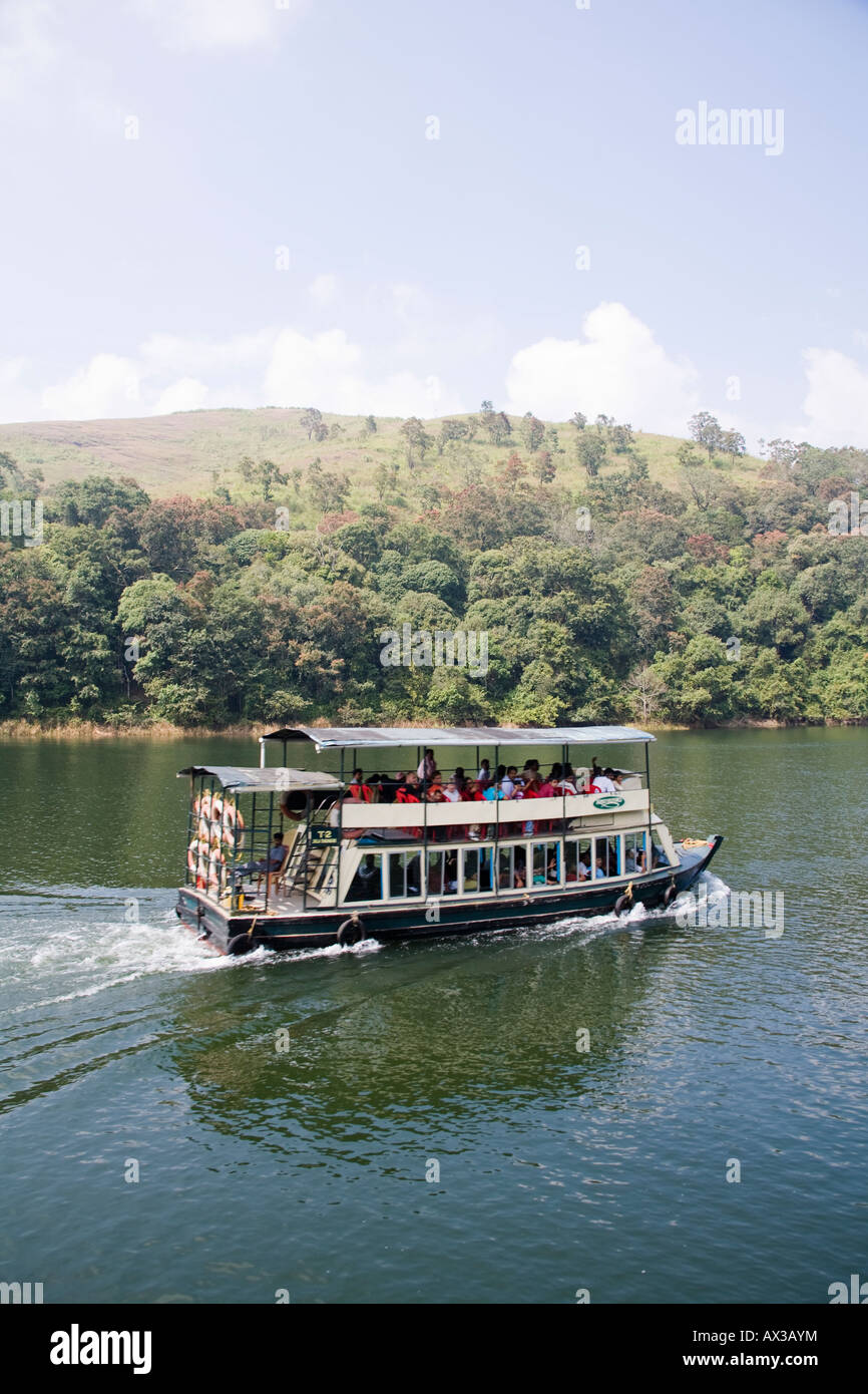 Pleasure boat, Periyar Lake, Periyar Wildlife Sanctuary, Thekkady, near Kumily, Kerala, India Stock Photo
