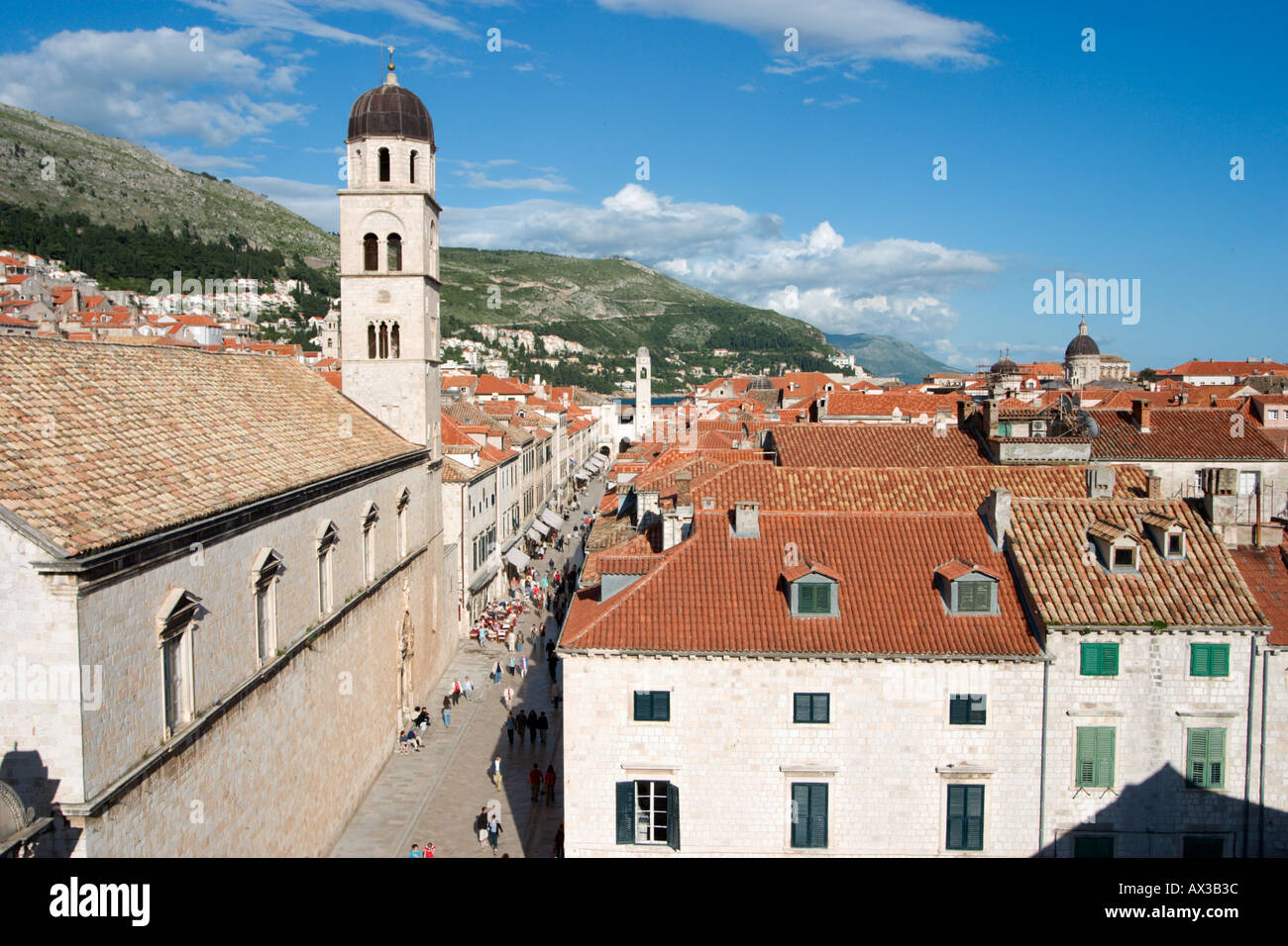 Placa Stradun (the Main Street) viewed from the City Walls, Old Town, Dubrovnik, Dalmatian Coast, Croatia Stock Photo