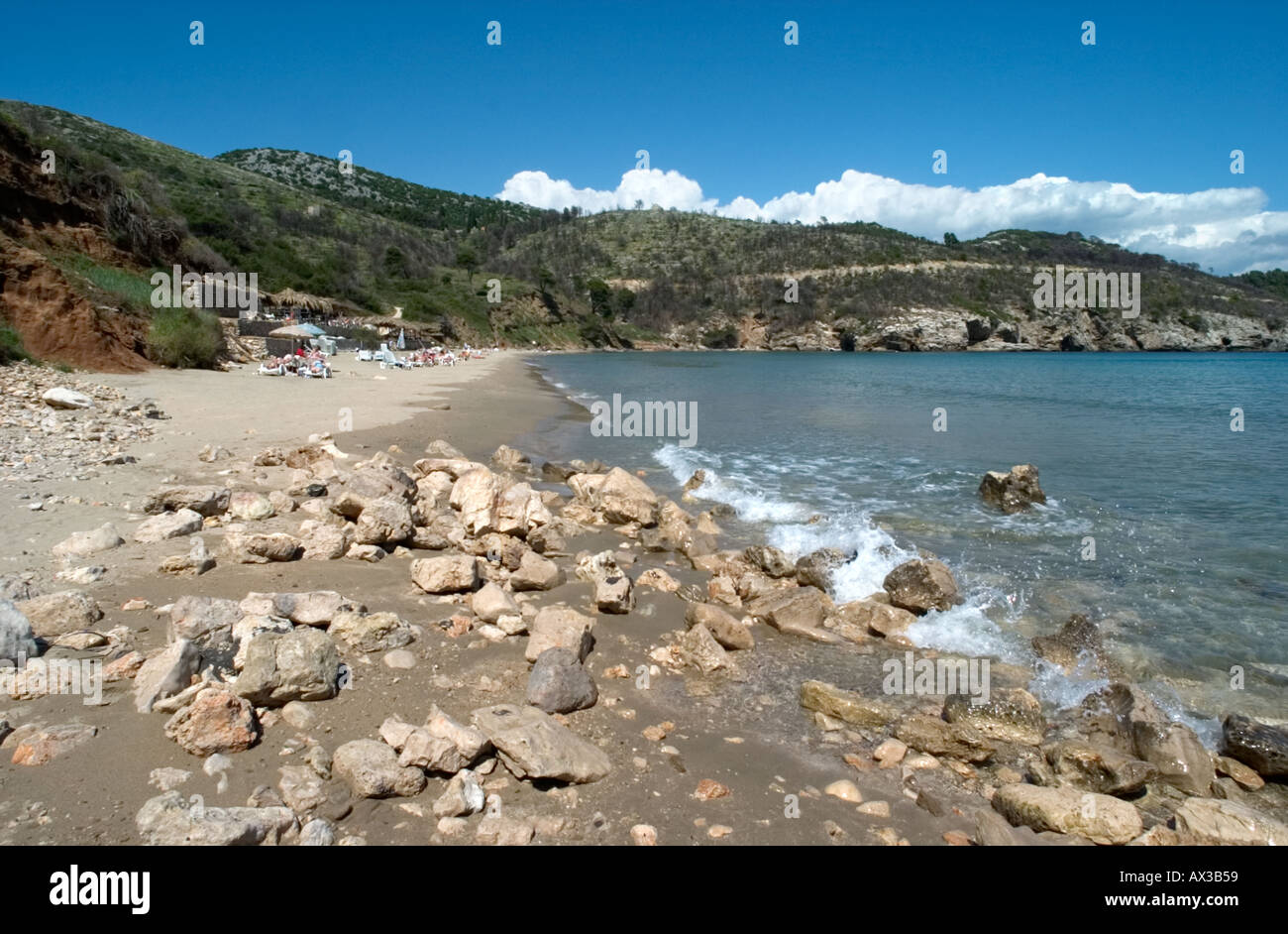 Sunj Beach, Lopud, Elaphite Islands (Elaphites), Dubrovnik Riviera, Dalmatian Coast, Croatia Stock Photo