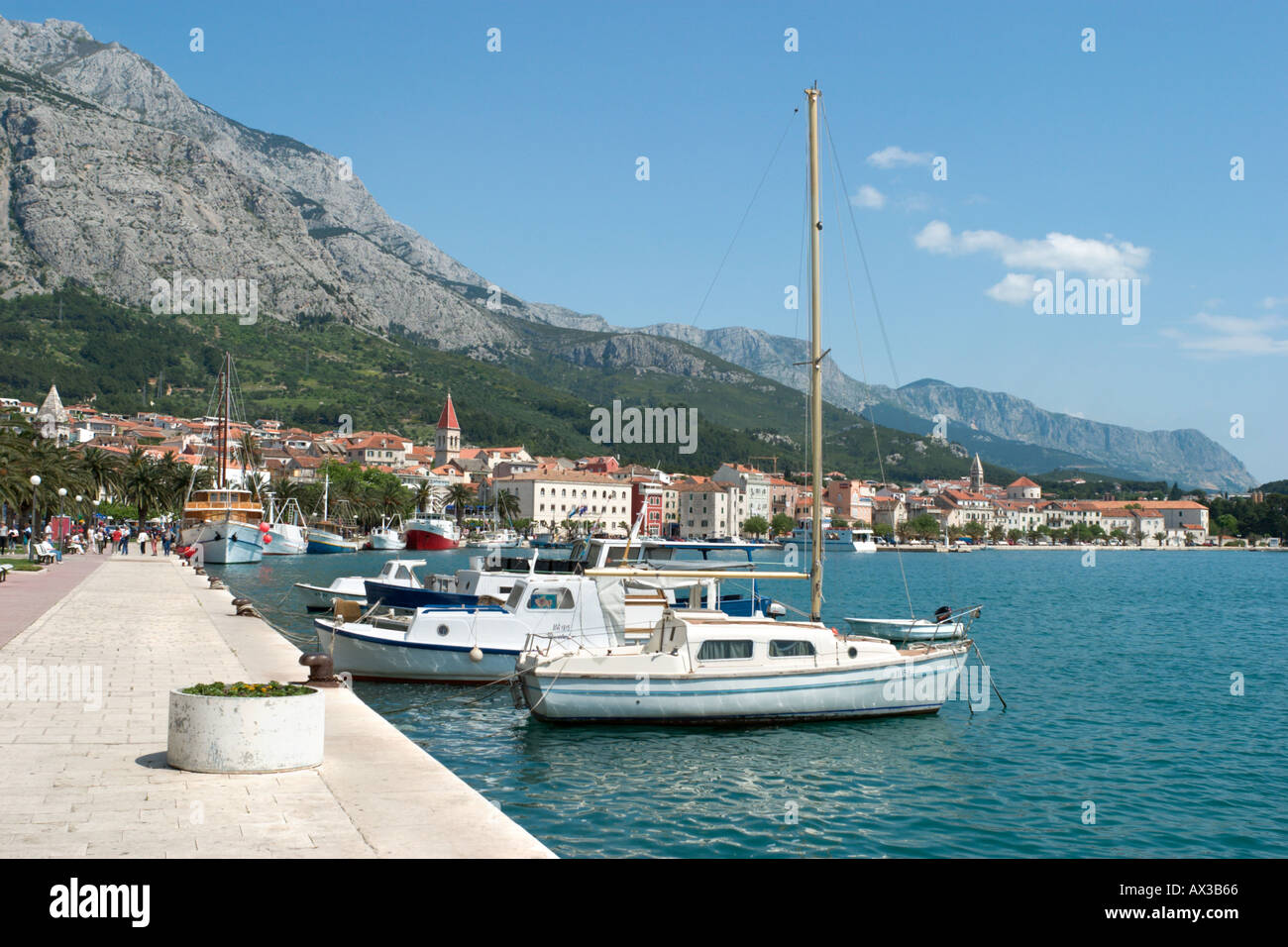 Harbour in Makarska, Makarska Riviera, Dalmatian Coast, Croatia Stock Photo
